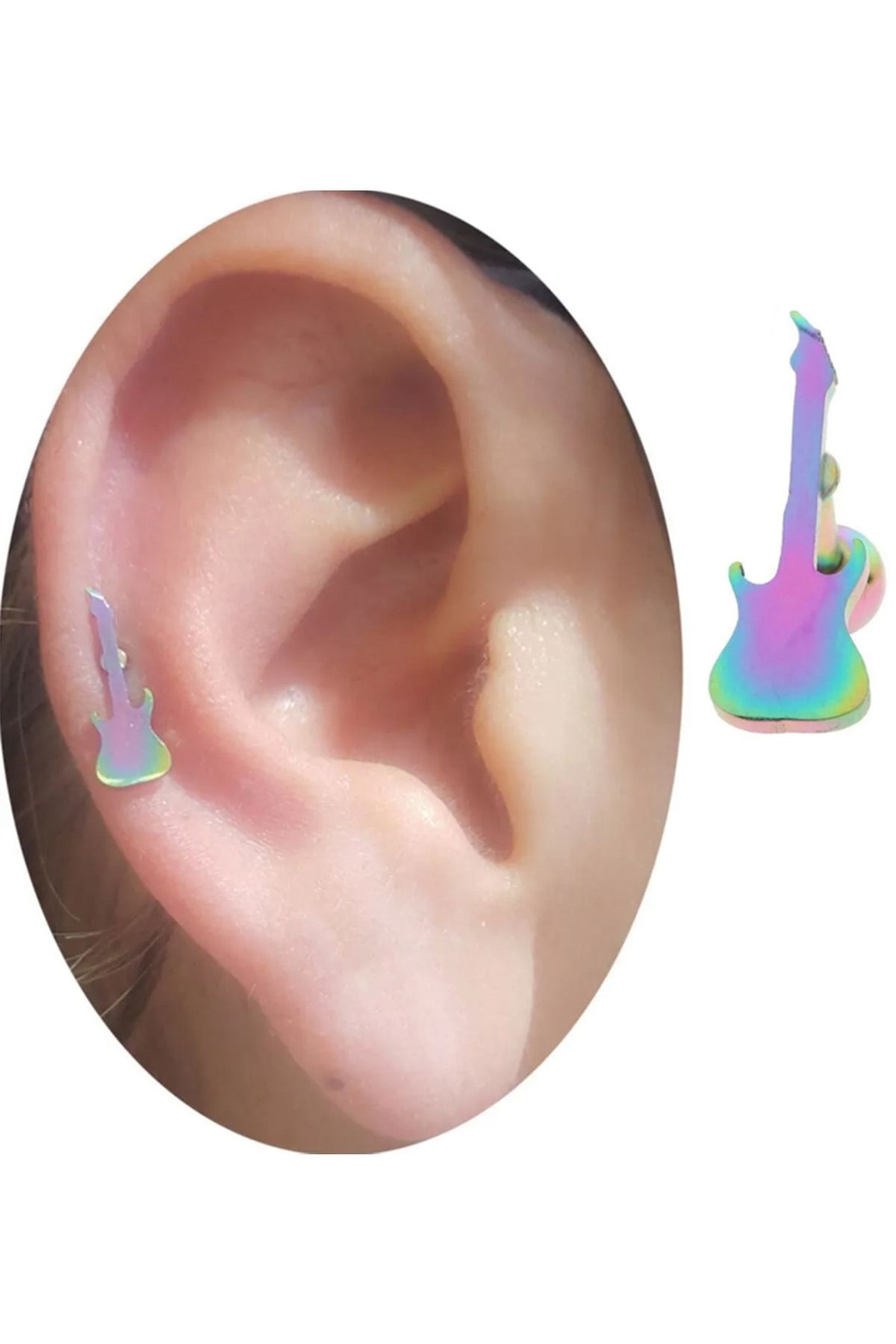 Cadının Dükkanı Çelik Gitar Gökkuşağı Tragus Helix Kıkırdak Piercing