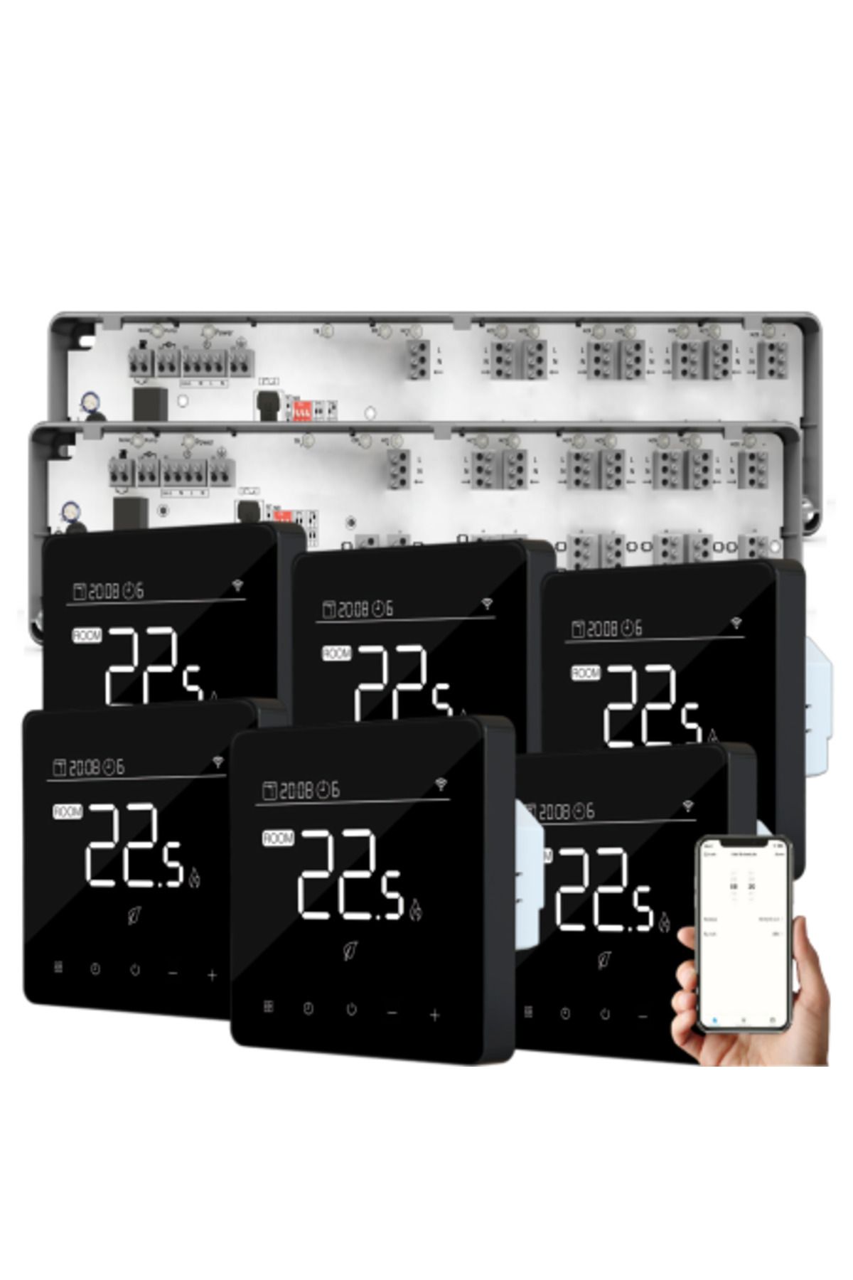 Quicksmart-Kit Automatizare Incalzire Pardoseala Q10, Controler pardoseala 2x 8 zone, 6x Termostat cu fir Q40, 1