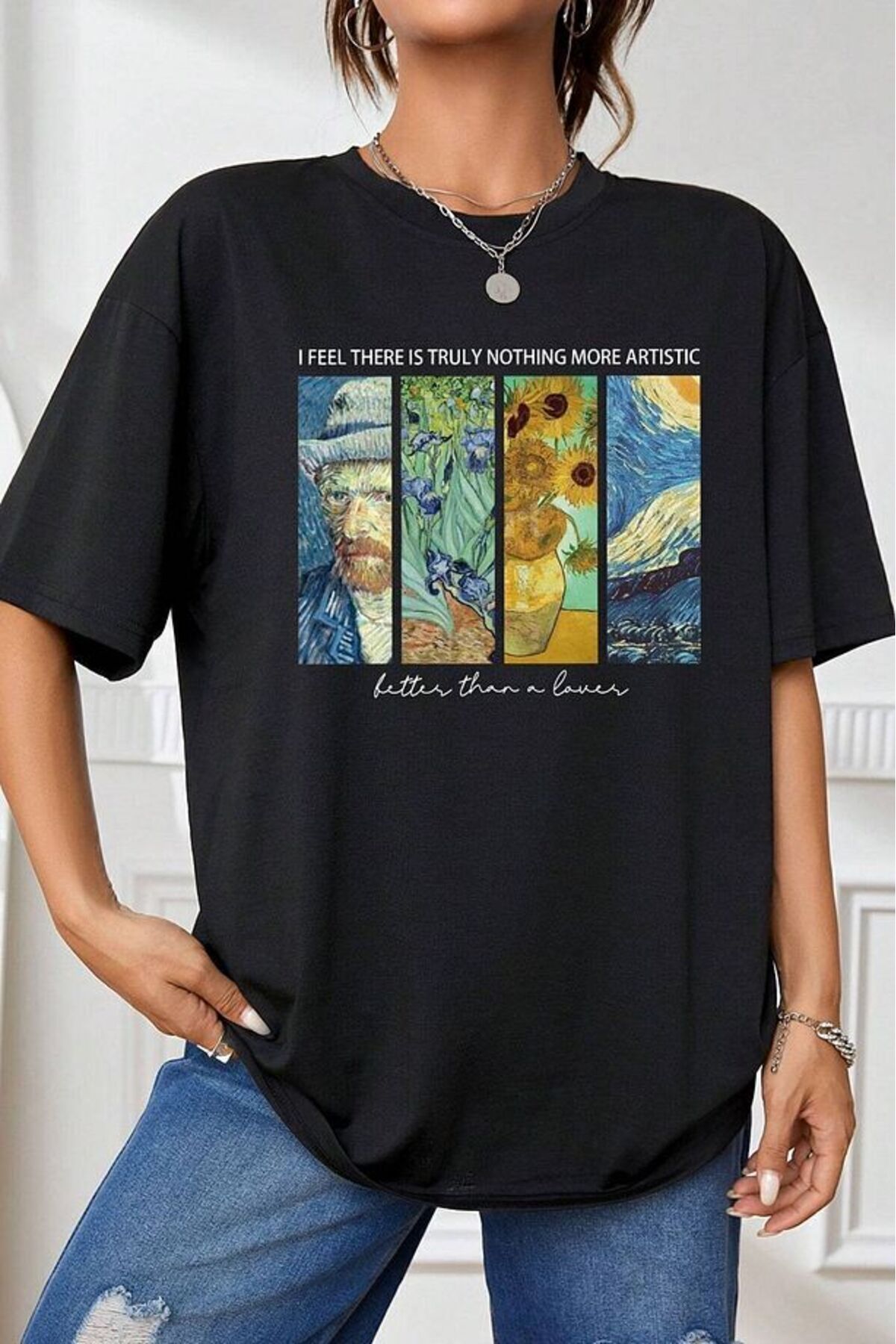 Carlson Siyah Unisex Artistic Baskılı Oversize T-Shirt