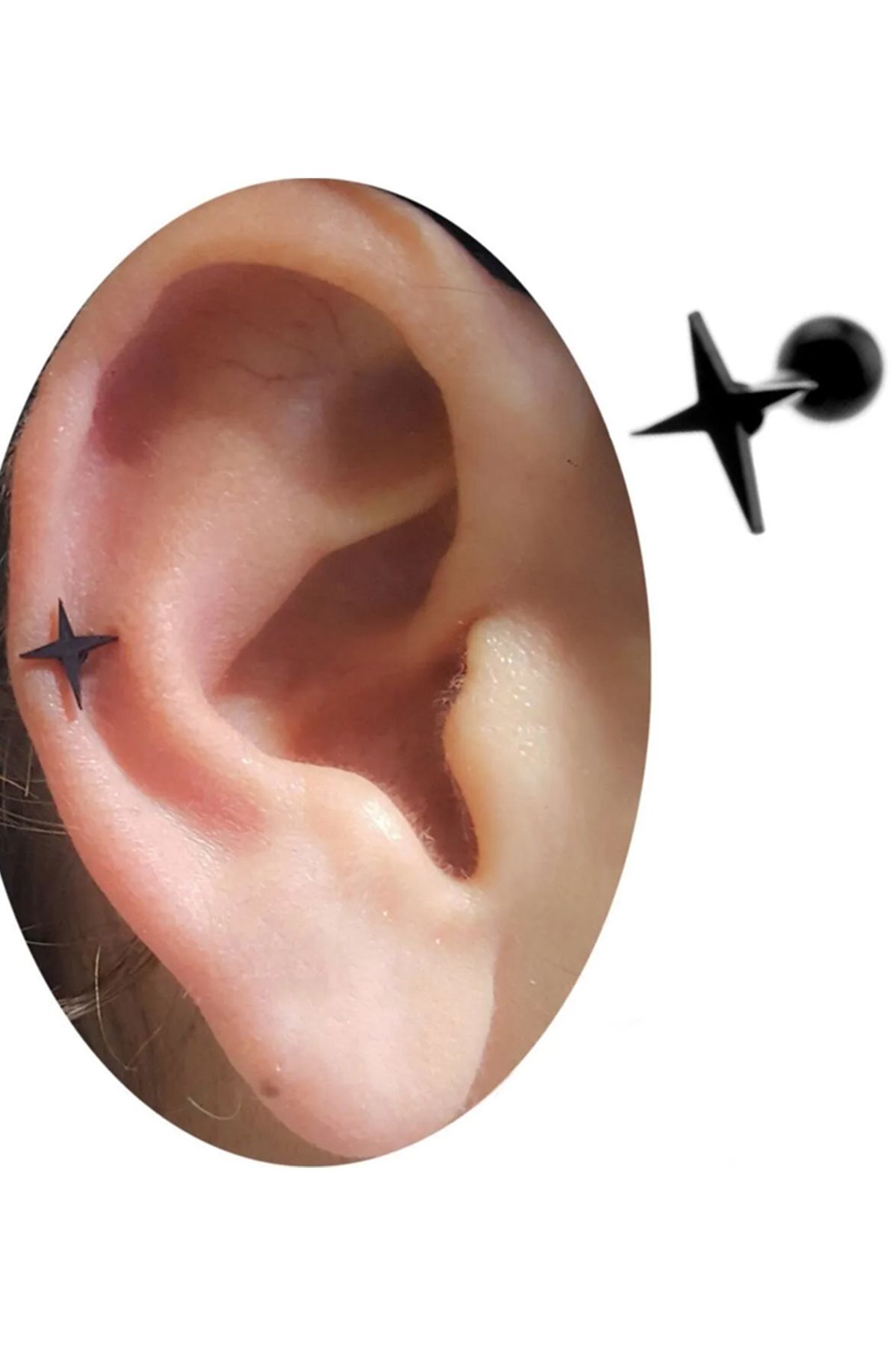 Cadının Dükkanı Çelik Kuzey Yıldızı Siyah Tragus Helix Kıkırdak Piercing