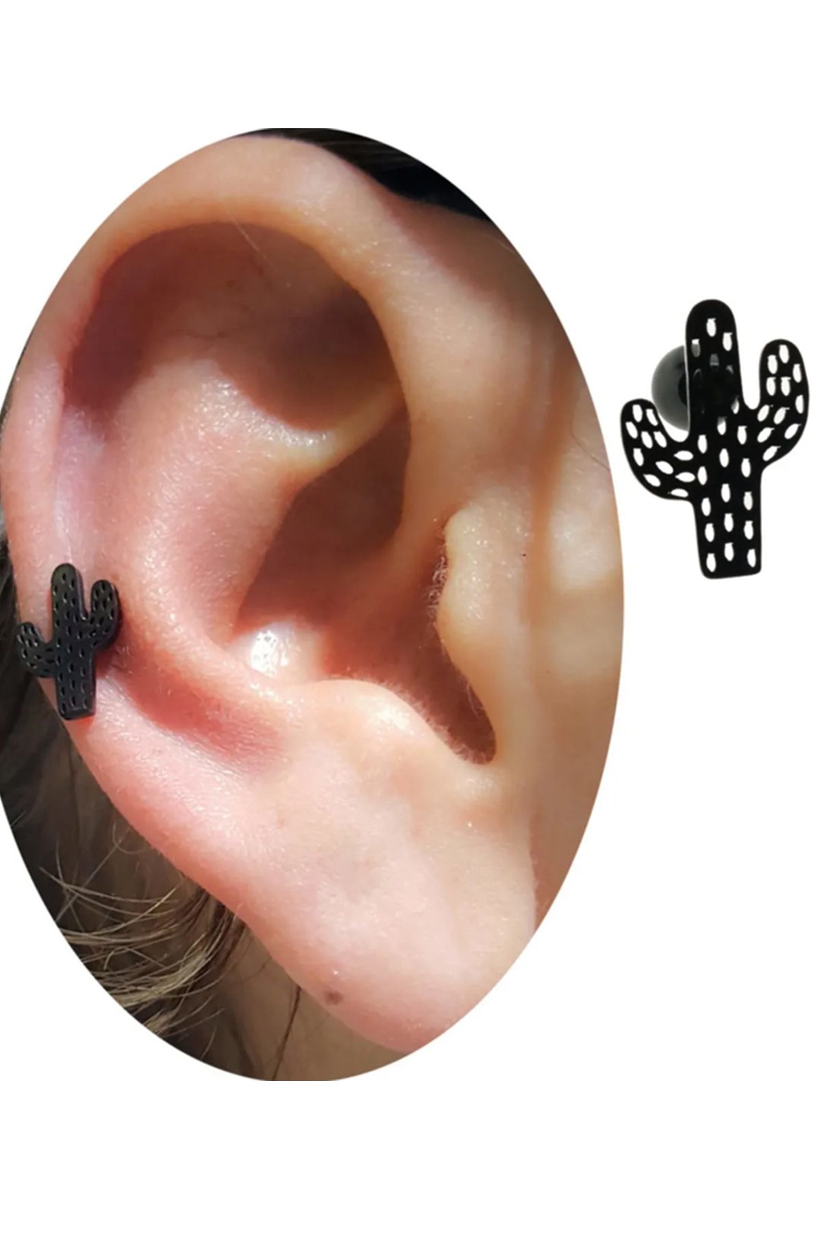 Cadının Dükkanı Çelik Kaktüs Siyah Tragus Helix Kıkırdak Piercing