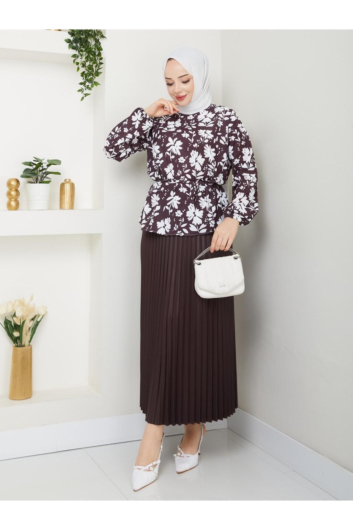 exxitcollection Kadın Piliseli Etek Jesica Gömlek İkili Takım