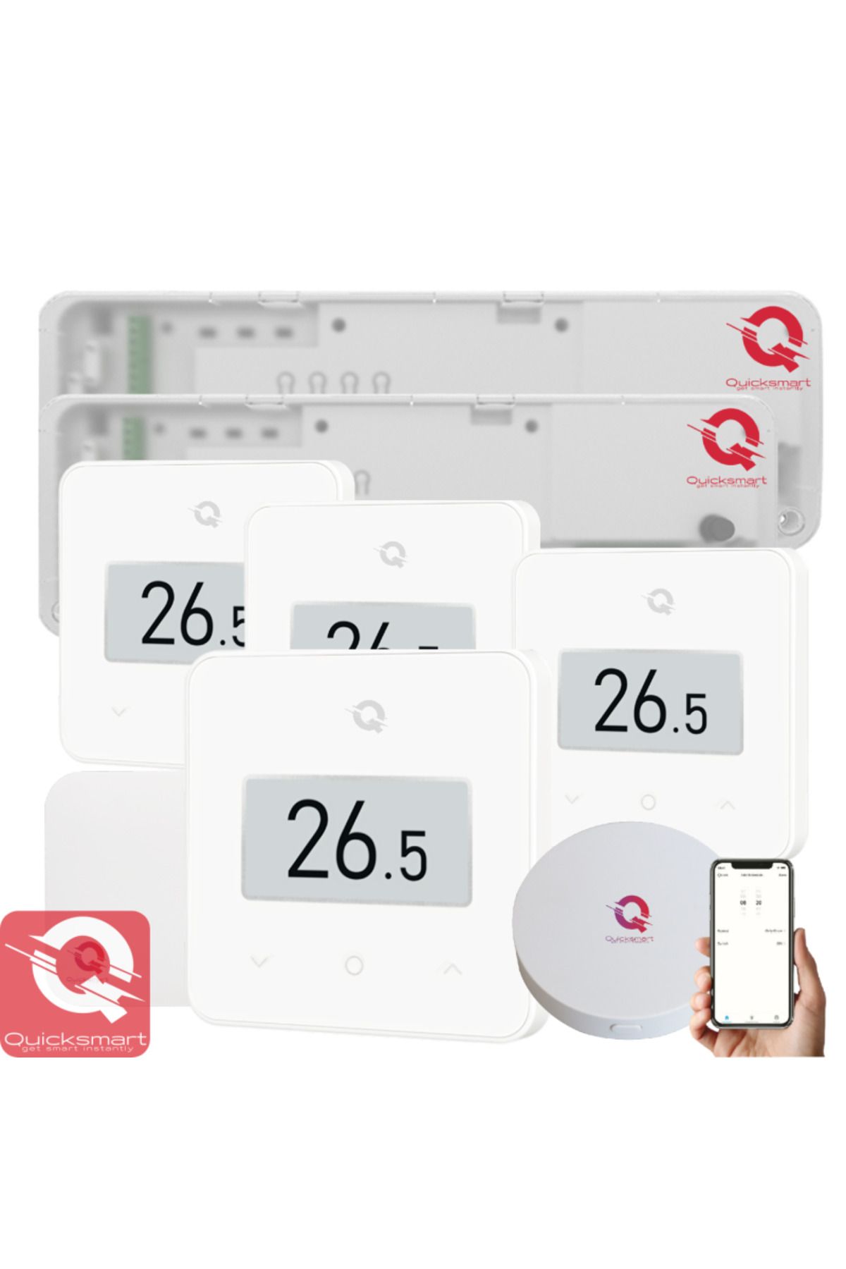 Quicksmart-Kit de automatizare pentru încălzire prin pardoseală wireless Q20, controler 2x 8 zone, 4x termostate Q30, Gateway H 2