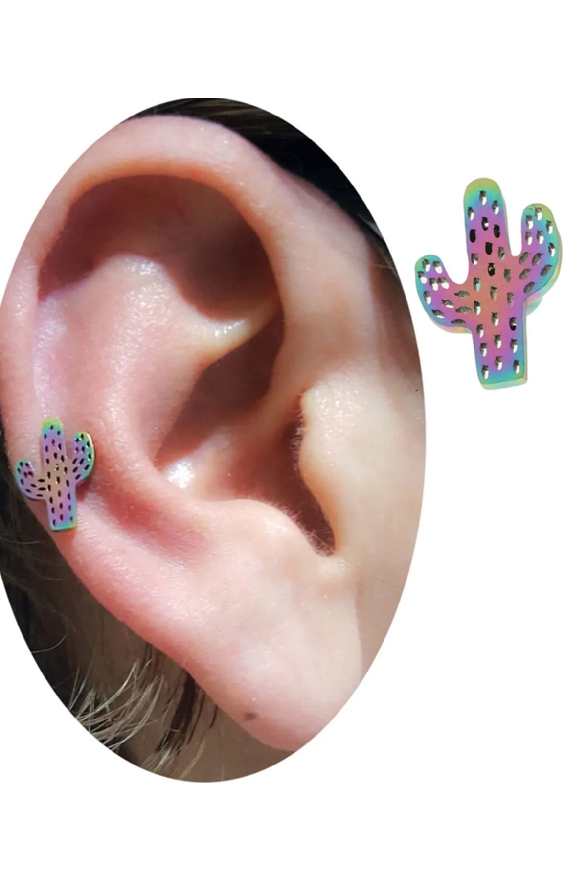 Cadının Dükkanı Çelik Kaktüs Gökkuşağı Tragus Helix Kıkırdak Piercing