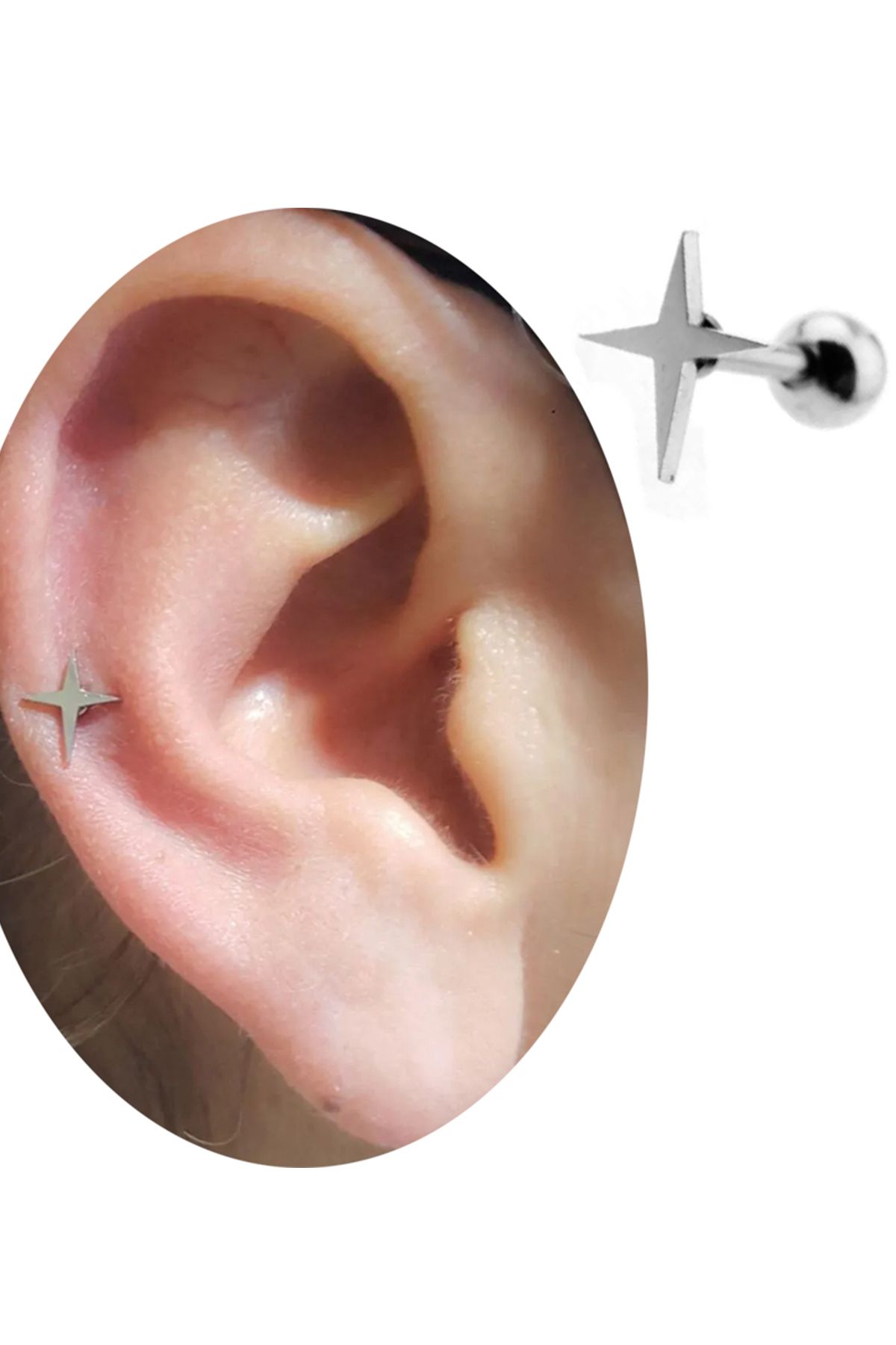 Cadının Dükkanı Çelik Kuzey Yıldızı Tragus Helix Kıkırdak Piercing