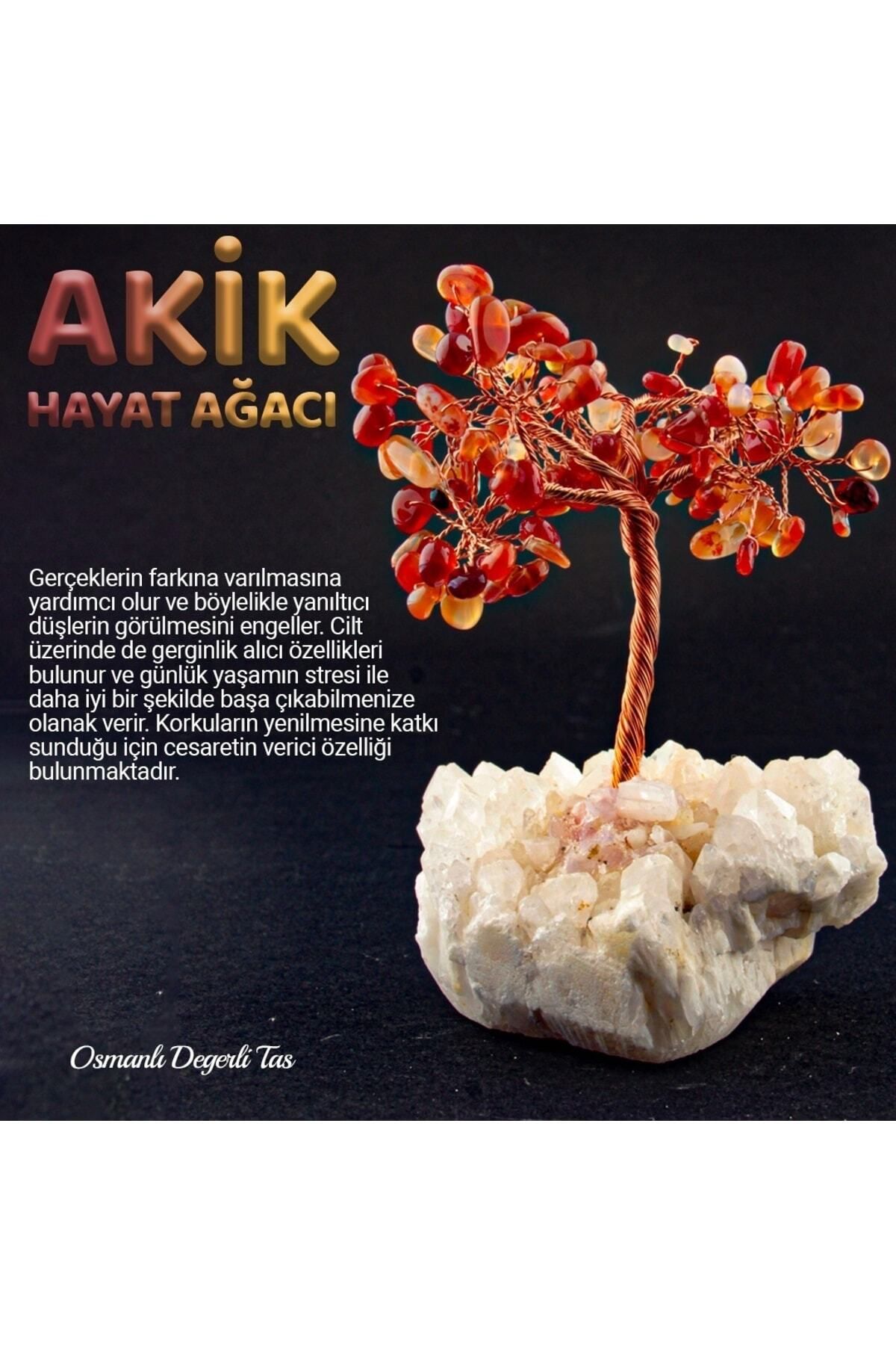 Elioure Doğal Akik ve Kristal Kuvars Ağaç 8x8 cm, Sertifikalı, Karışık Renkler