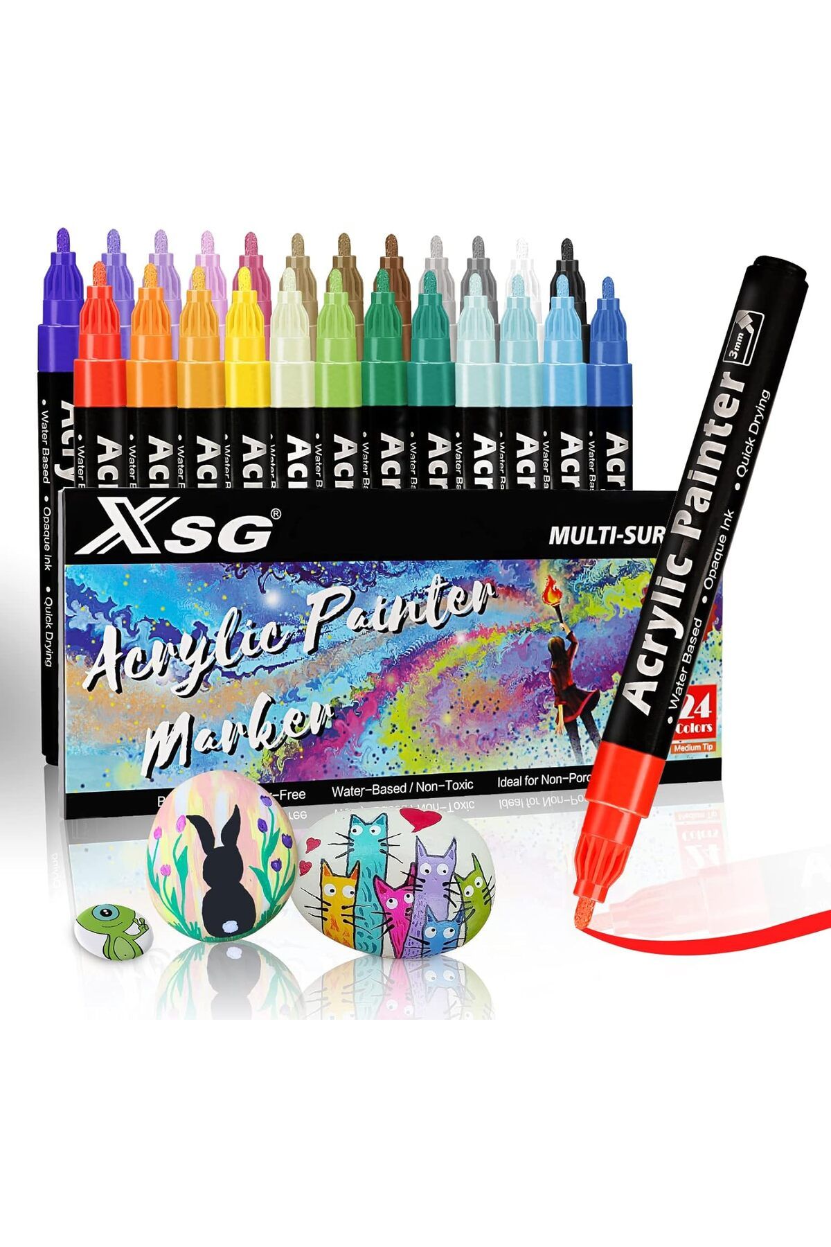 Art Tone Akrilik Bazlı Marker Kalem Seti 24 Renk Set 3mm Taş Kağıt Metal Tahta Plastik Cam Boyama Her Yüzeye