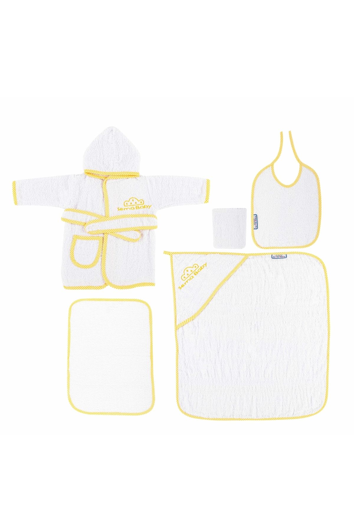 shop Sema Baby 5 Parça Bebek Bornoz Seti - Sarı