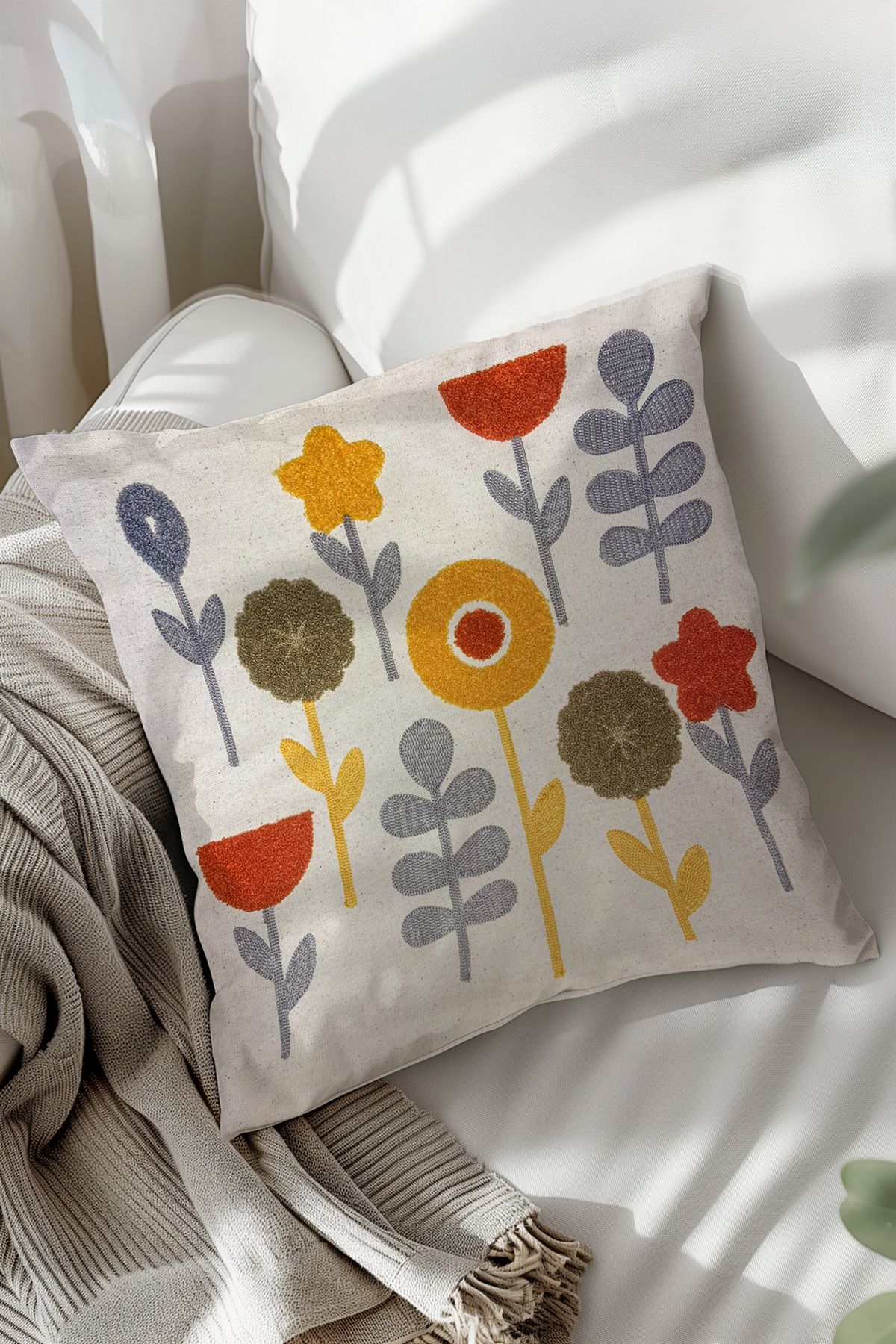 SadeMade Yıldız Punch Nakışlı Dekoratif Kırlent Kılıfı, Panç Kırlent ve Yastık Kılıfı, 44x44 cm