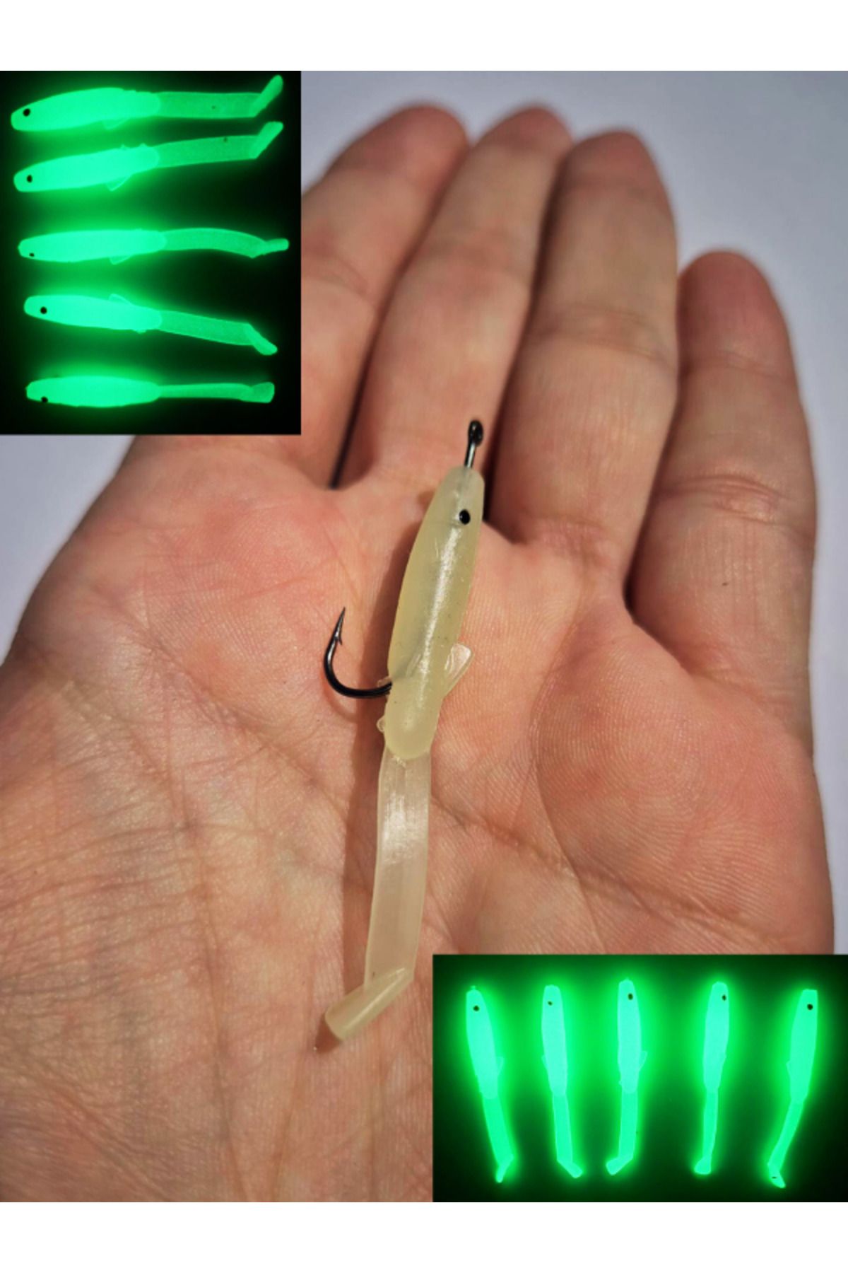 eagenset İğneli Silikon Balık Fosforlu Glow Luminous Karanlıkta Parlayan İğneli Yapay Yem 5 cm 2 Adet