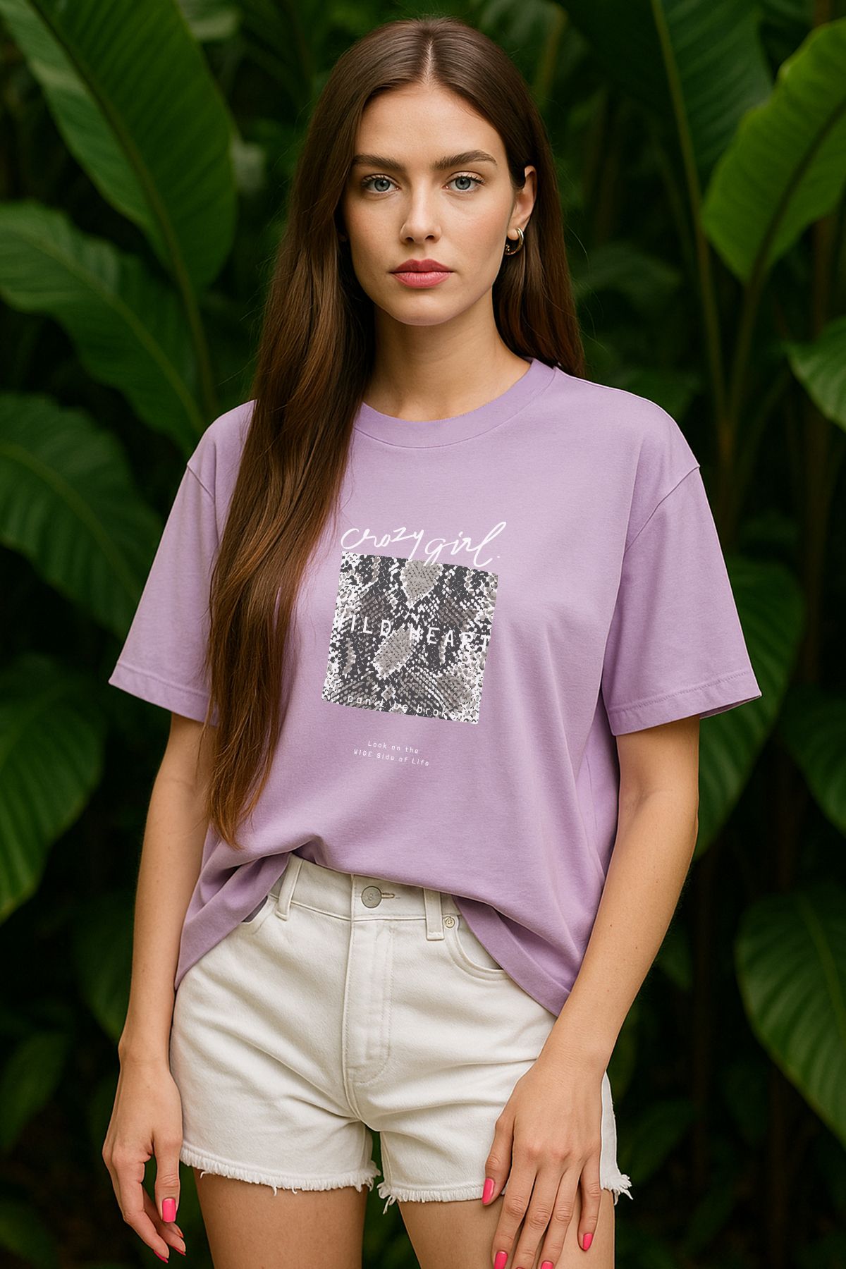 TARZ STİL Kadın Oversize Crazy Girl Baskılı Kısa Kollu Trend Tişört 19315
