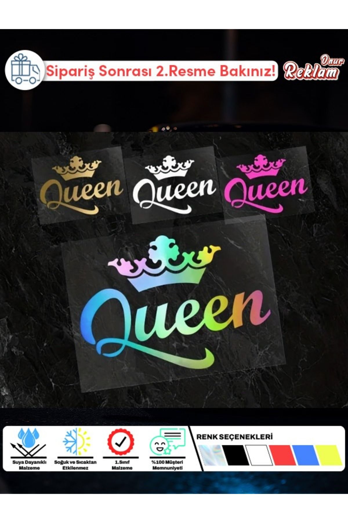 Onur Reklam Taçlı "Queen" Sticker – Araç & Laptop & Kişisel Eşyalar İçin Suya Dayanıklı Çıkartma