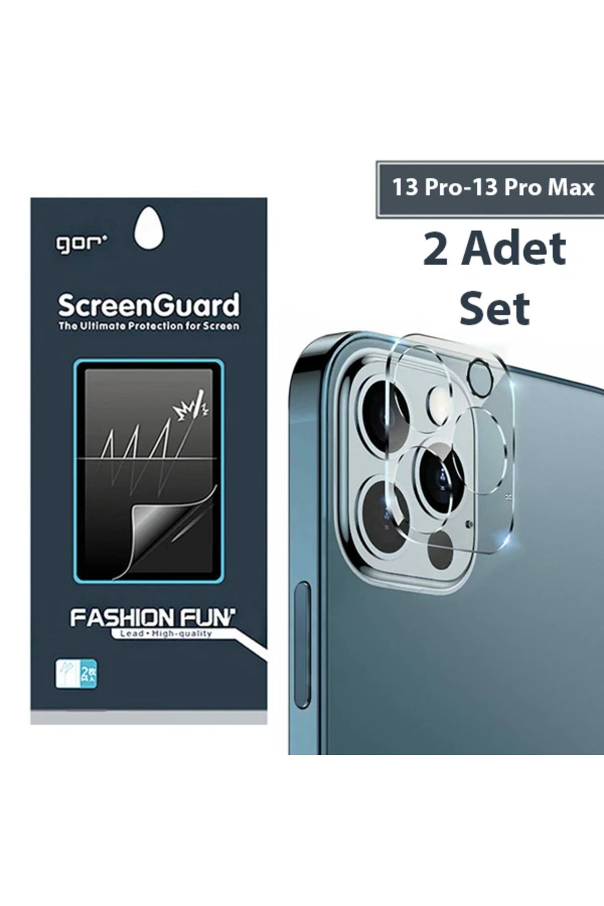 Marsilyan GOR İPhone 13 Pro 13 Pro Max 3D Tempered Cam Kamera Koruyucu 2Adet Set-(5775) - MCT6043-1610