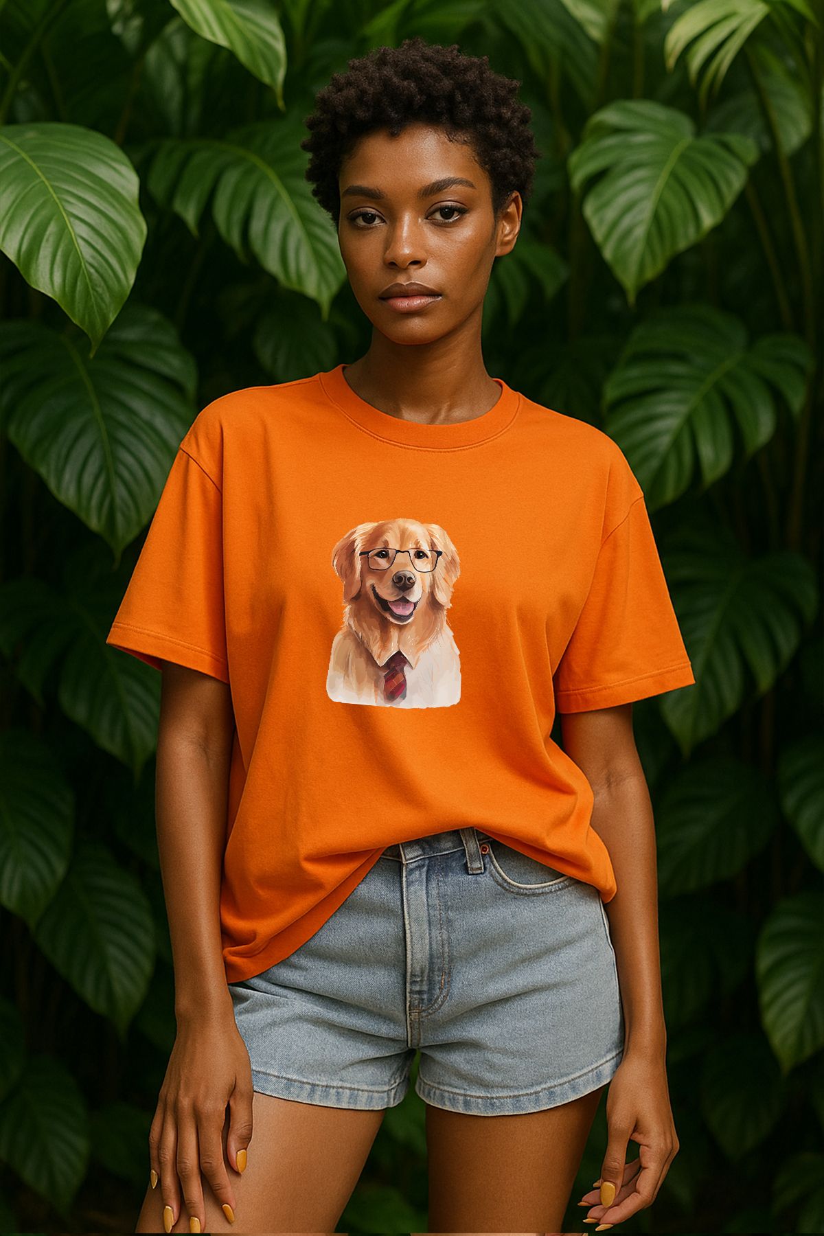 TARZ STİL Kadın Oversize Bay Köpek Baskılı Kısa Kollu Trend Tişört 11197