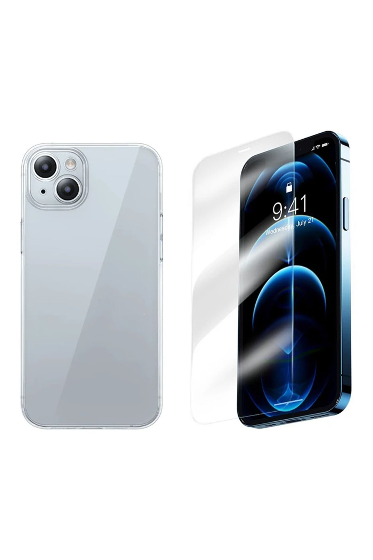 Lokal Marketing iPhone 15 Plus Corning Serisi Silikon Kılıf + Tempered Ekran Koruyucu Set-(5775) - LKM1666-8890