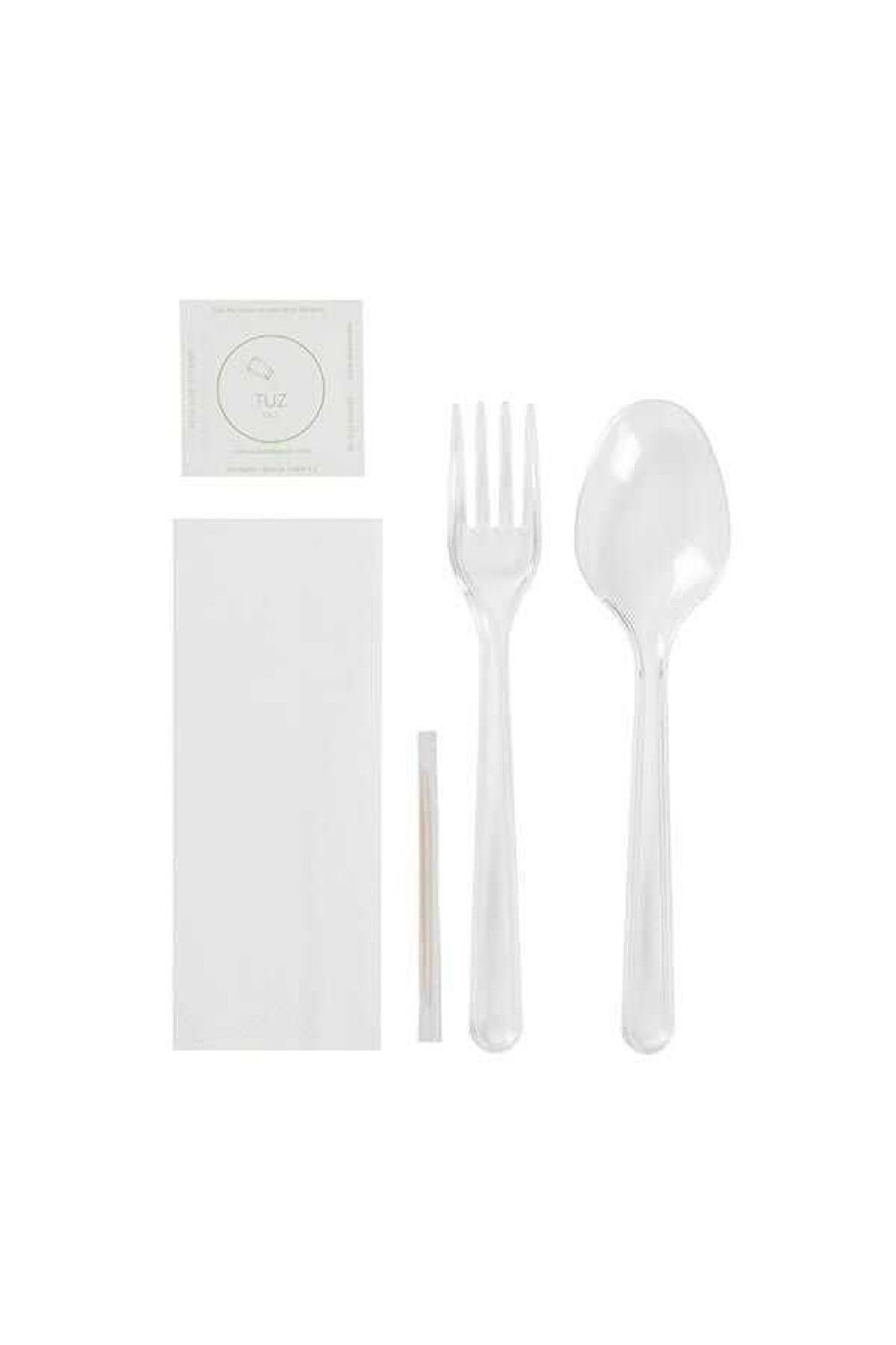 plastike 5'li Lüks Şeffaf Çatal-Kaşık Yemek Seti (50 Adet )