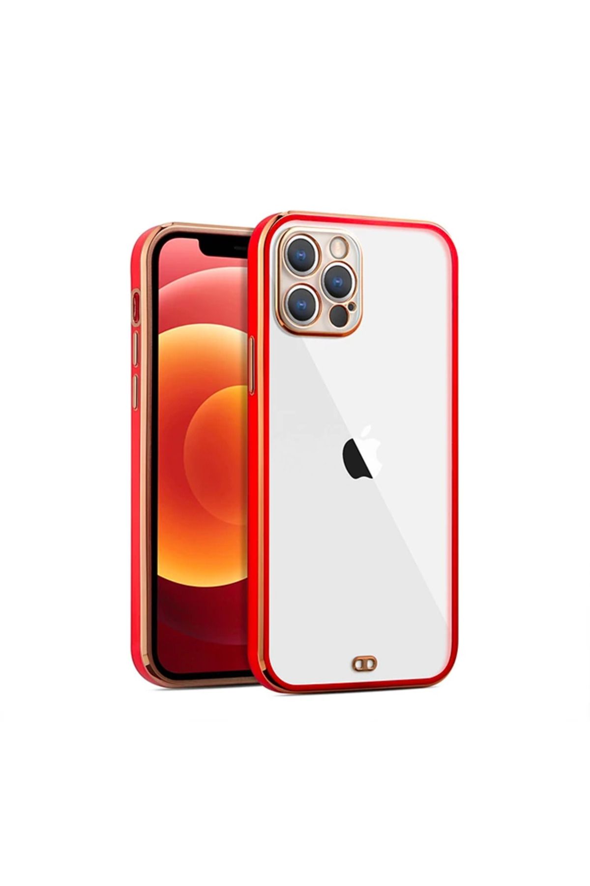 Marsilyan iPhone 12 Pro Max 6.7inç Gold Çerçeve Kamera Korumalı Bumper Kılıf-(5775) - MCT7163-7759