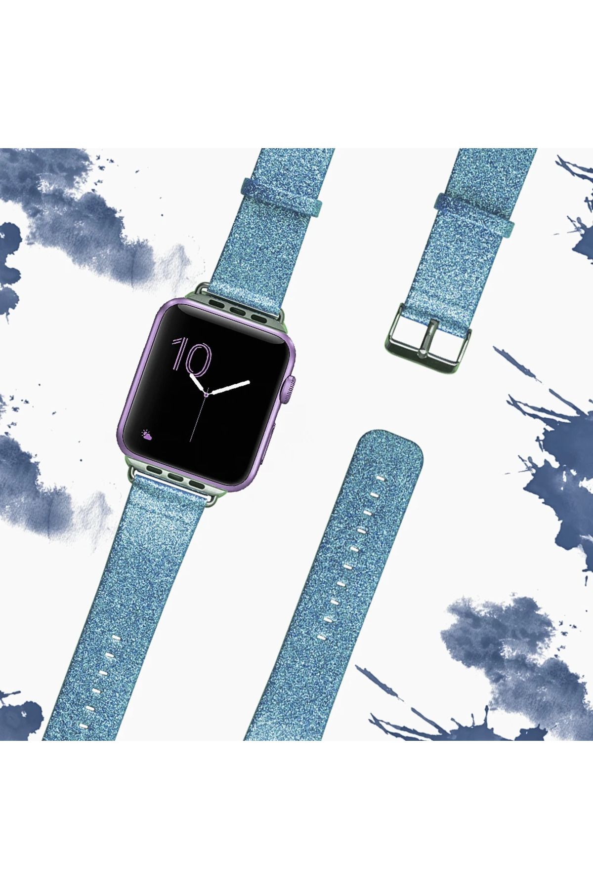 Marsilyan Ally Apple Watch 7-8 45mm 6-5-4 44mm Kordon Kayış Deri Parlak 3-2-1 42mm-(5775) - MCT9638-7944