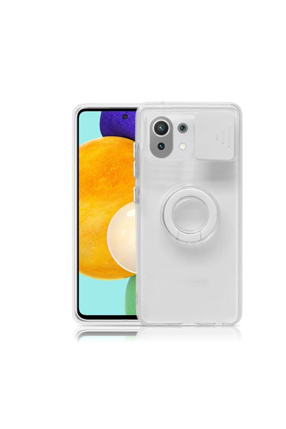Marsilyan Xiaomi Mi 11 Lite Kılıf Sürgülü Kamera Lens Korumalı Yüzük Standlı Silikon - MCT3278-7183