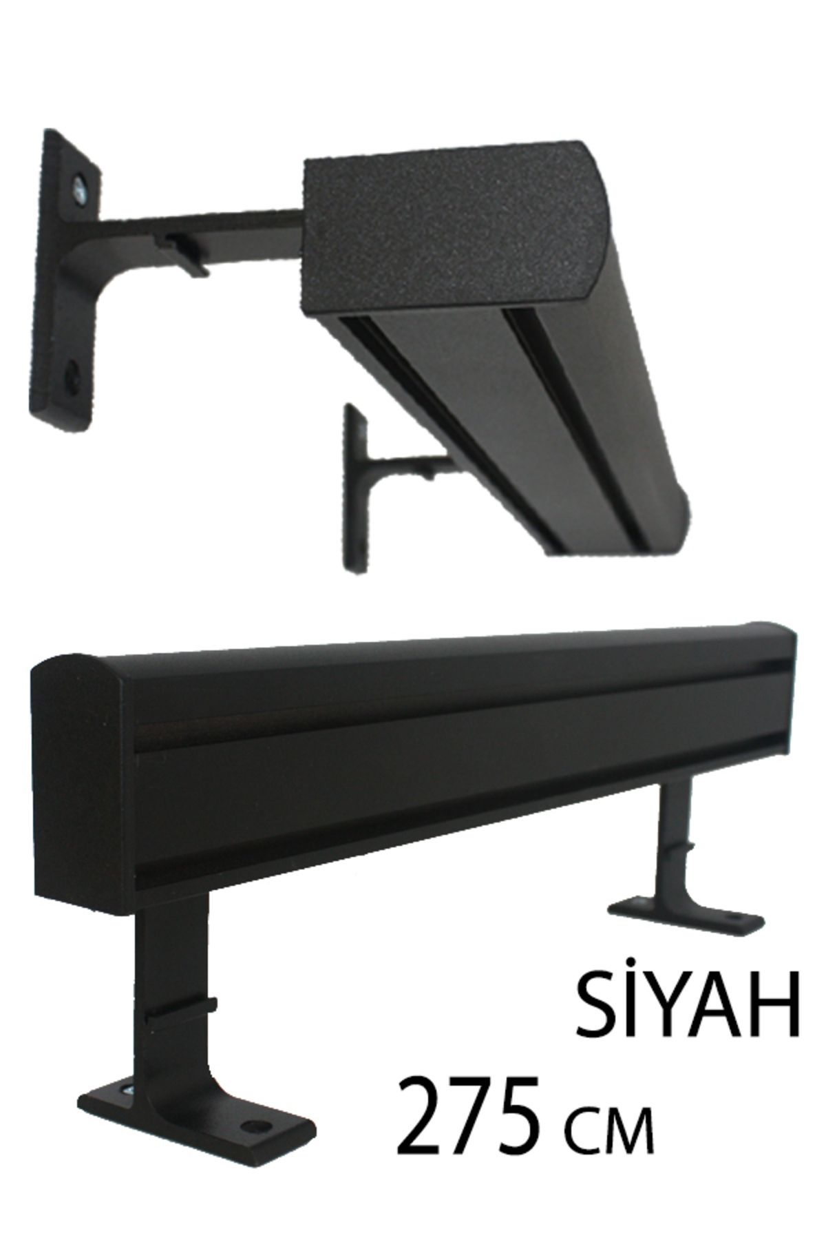 PERDE Mix 275 cm SİYAH VİP Dekoratif Perde Ray Kornişi Alüminyum 2 Kanallı 10 cm Orijinal Alüminyum Ayaklı