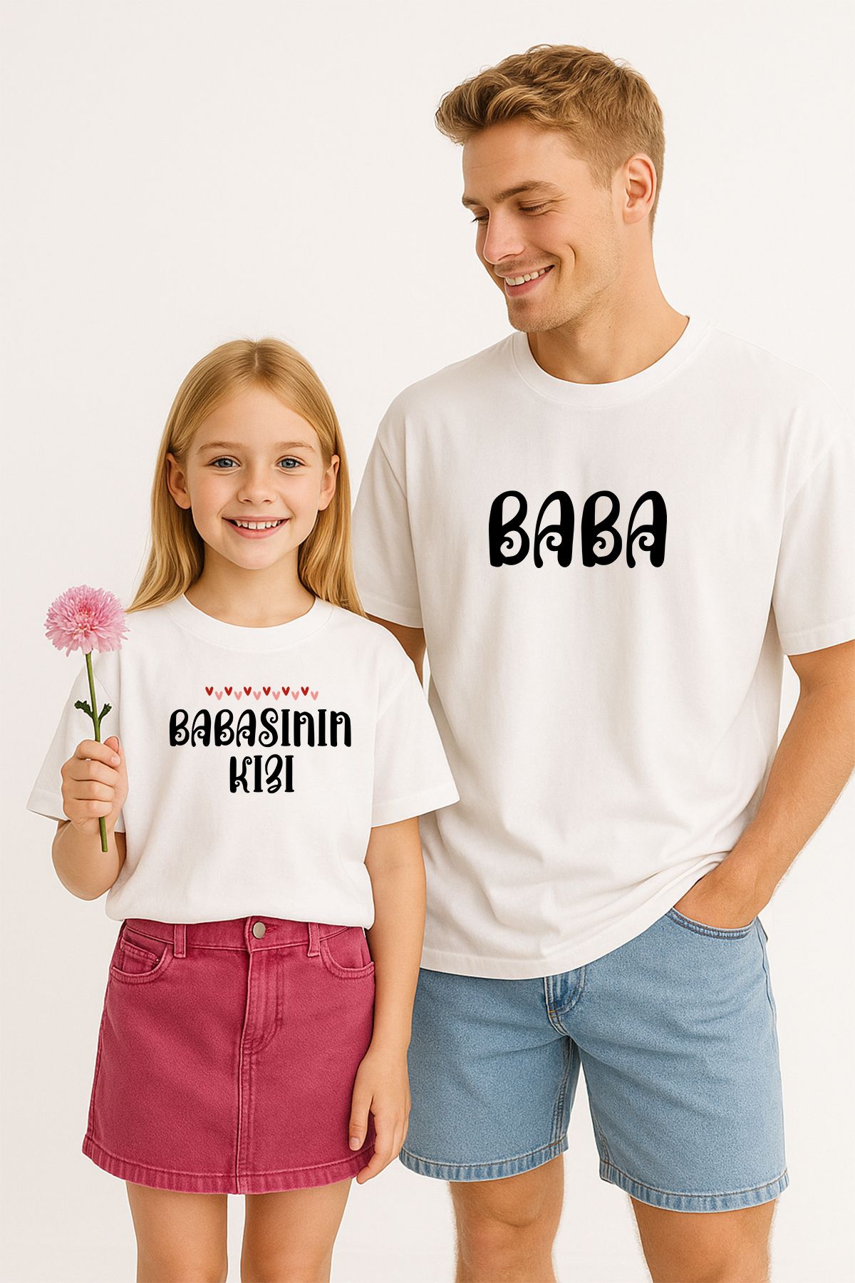 TARZ STİL Baba Kız Uyumlu Kalpli Babasının Kızı Baskılı Trend Tişört 24151-1