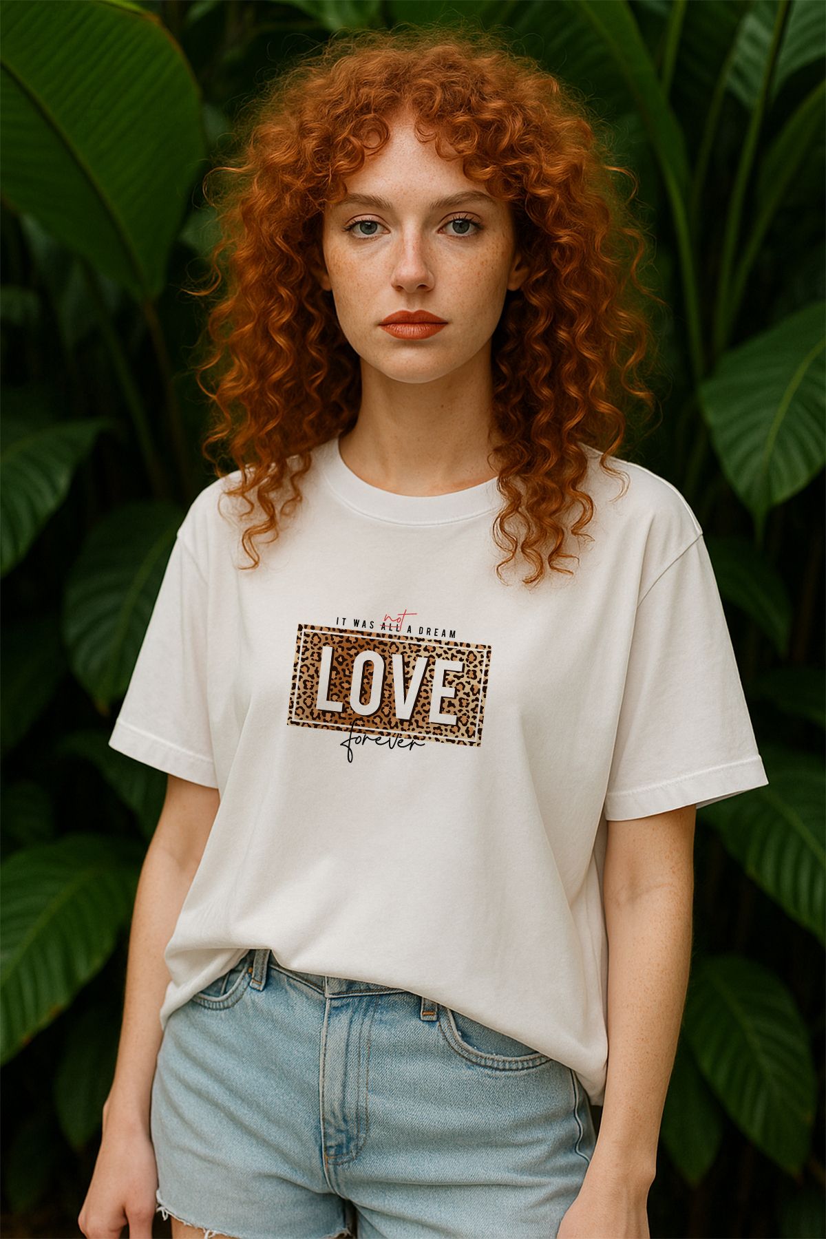 TARZ STİL Kadın Oversize Love Baskılı Kısa Kollu Trend Tişört 22446