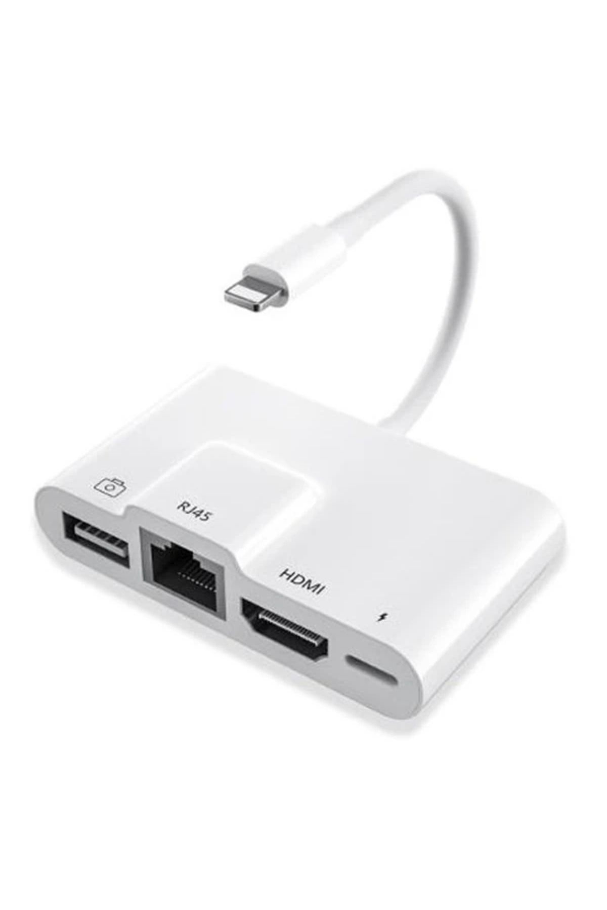 Marsilyan ALLY İPhone 3İN1 Lightning HDMI RJ45 OTG Digital AV Adaptör Hub-(5775) - MCT1773-2946