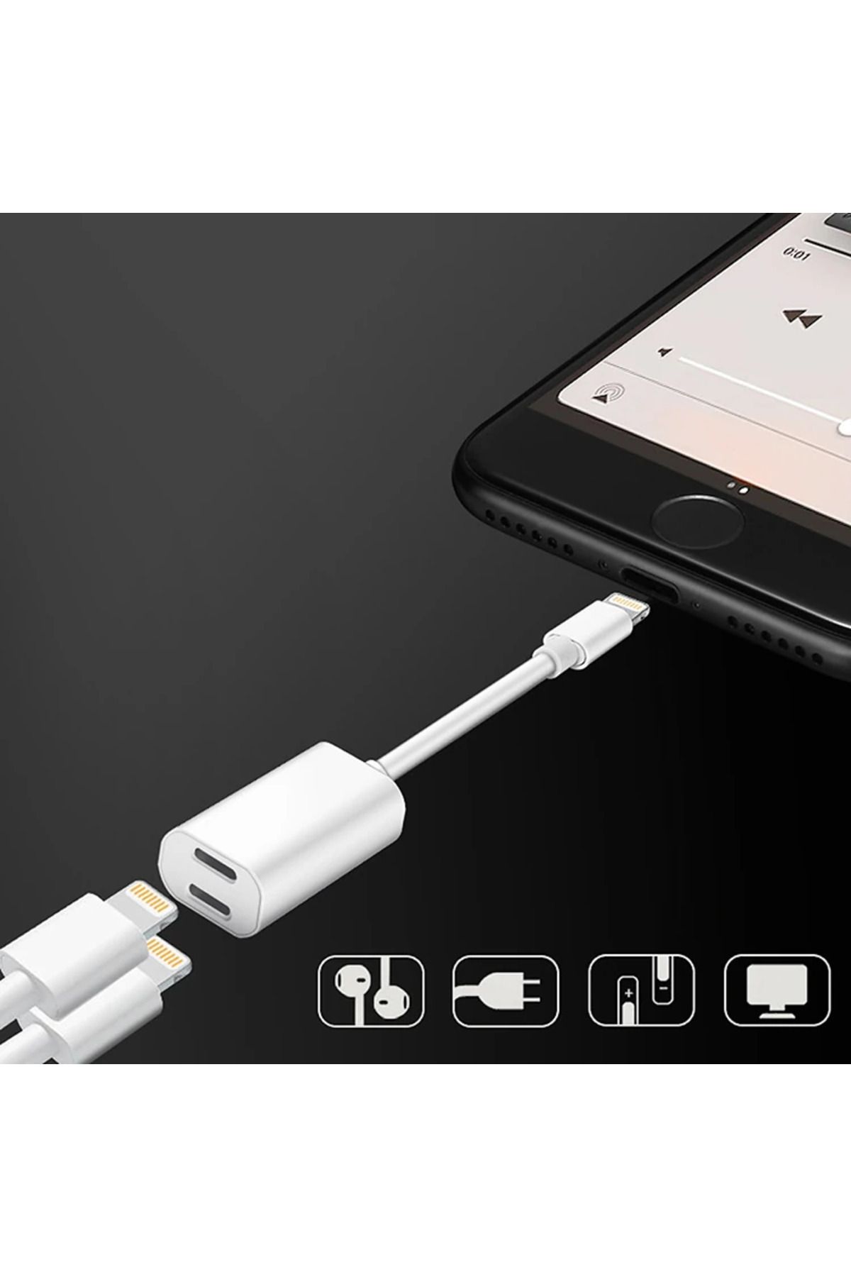 Marsilyan Y Cable İPhone 14-13-12 11 Lightning Kulaklık +şarj Usb Adaptörü-(5775) - MCT2376-3119