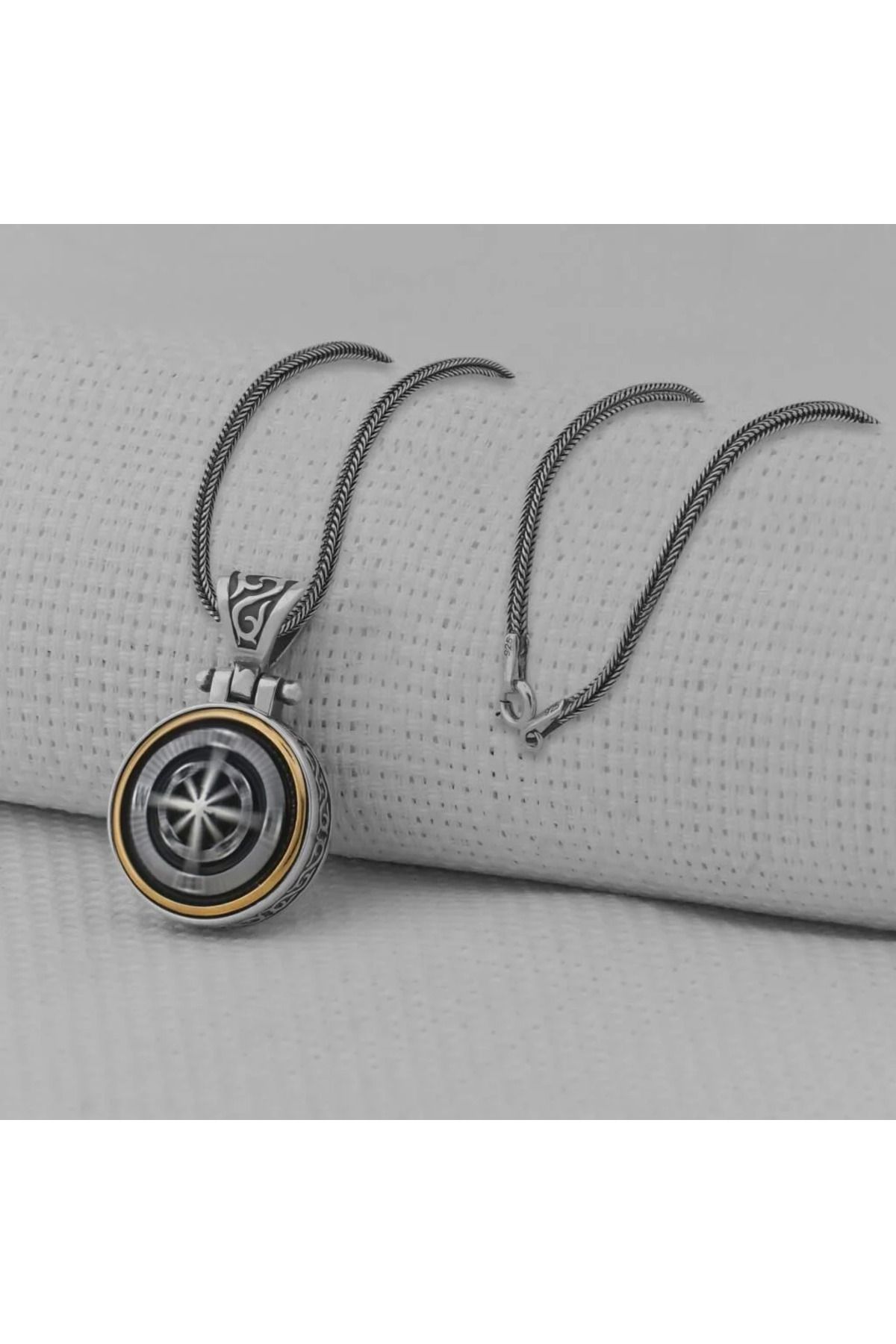 shop Pusula Tasarımlı Ortası Dönen 925 Ayar Gümüş Erkek Kolyesi