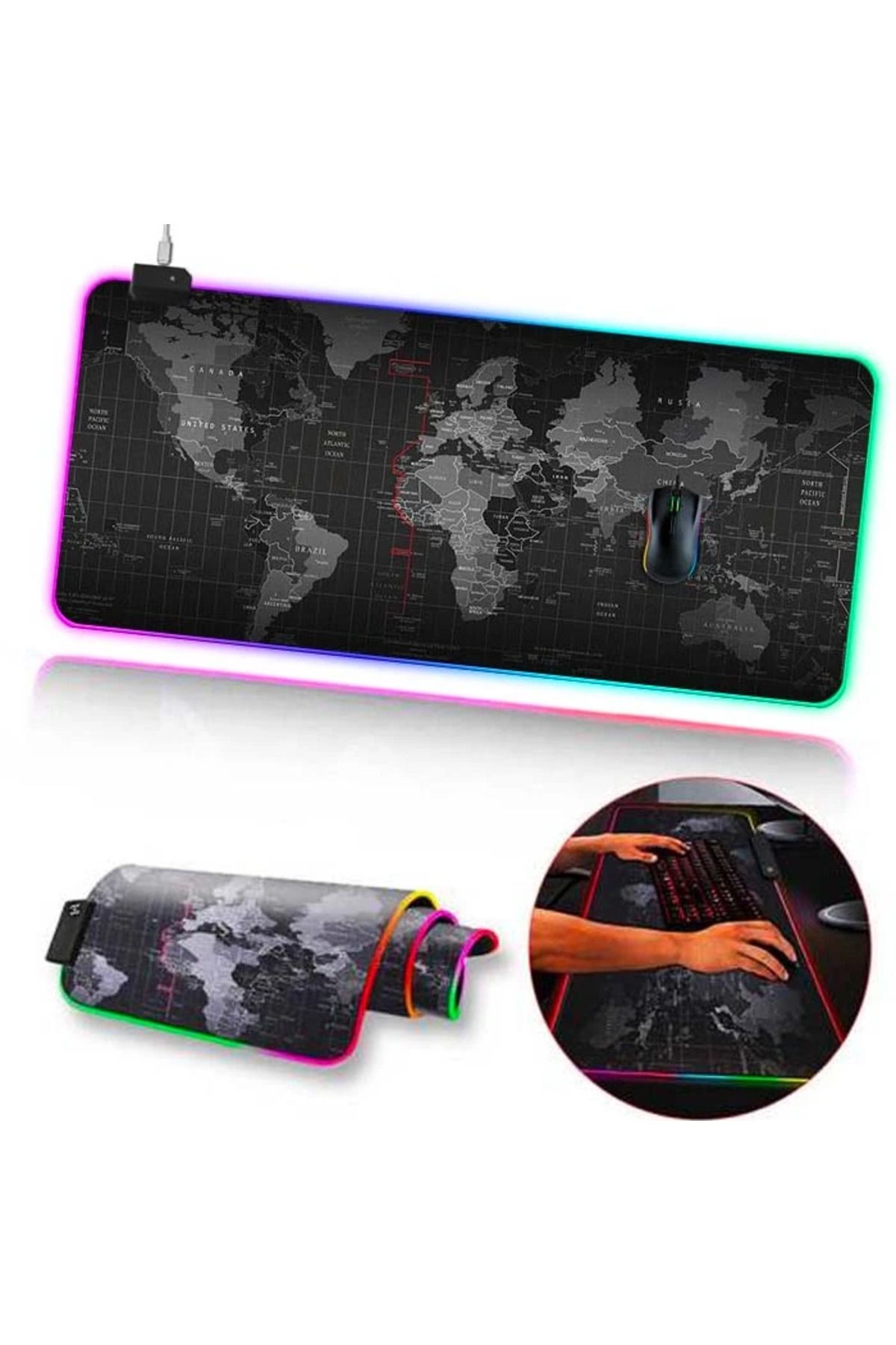 Marsilyan ALLY Dünya Desenli RGB Led Işıklı Oyuncu Mouse Pad 300*800*4MM-(5775) - MCT2655-3986