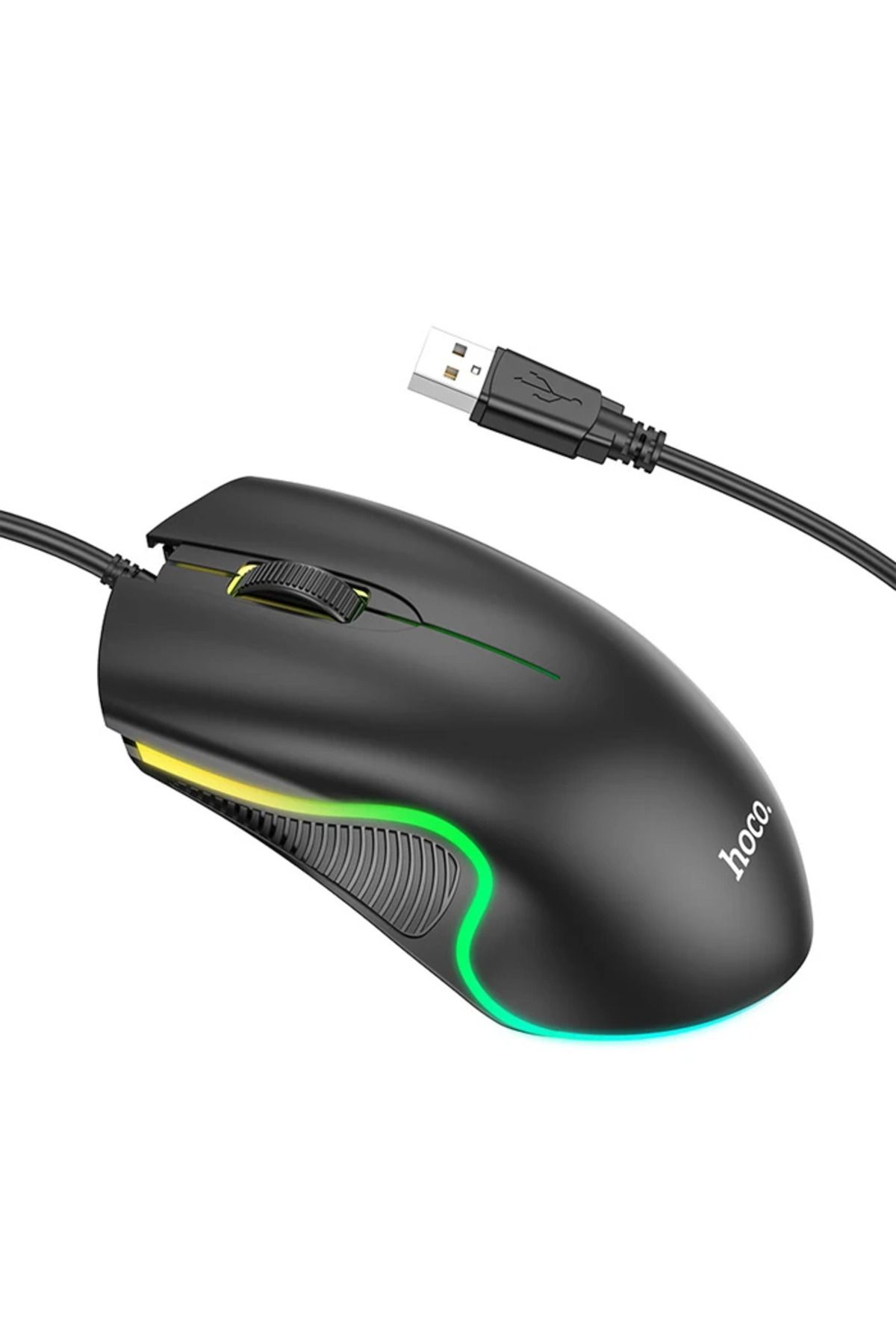 gizmurstore HOCO GM19 RGB LED Işıklı Gamer Oyuncu Kablolu Optik Mouse-(5775) - GMS1152-6037