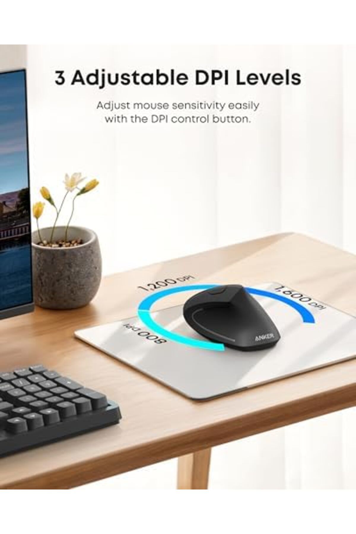 Anker-Wireless Vertical Mouse for Computers, Black 6