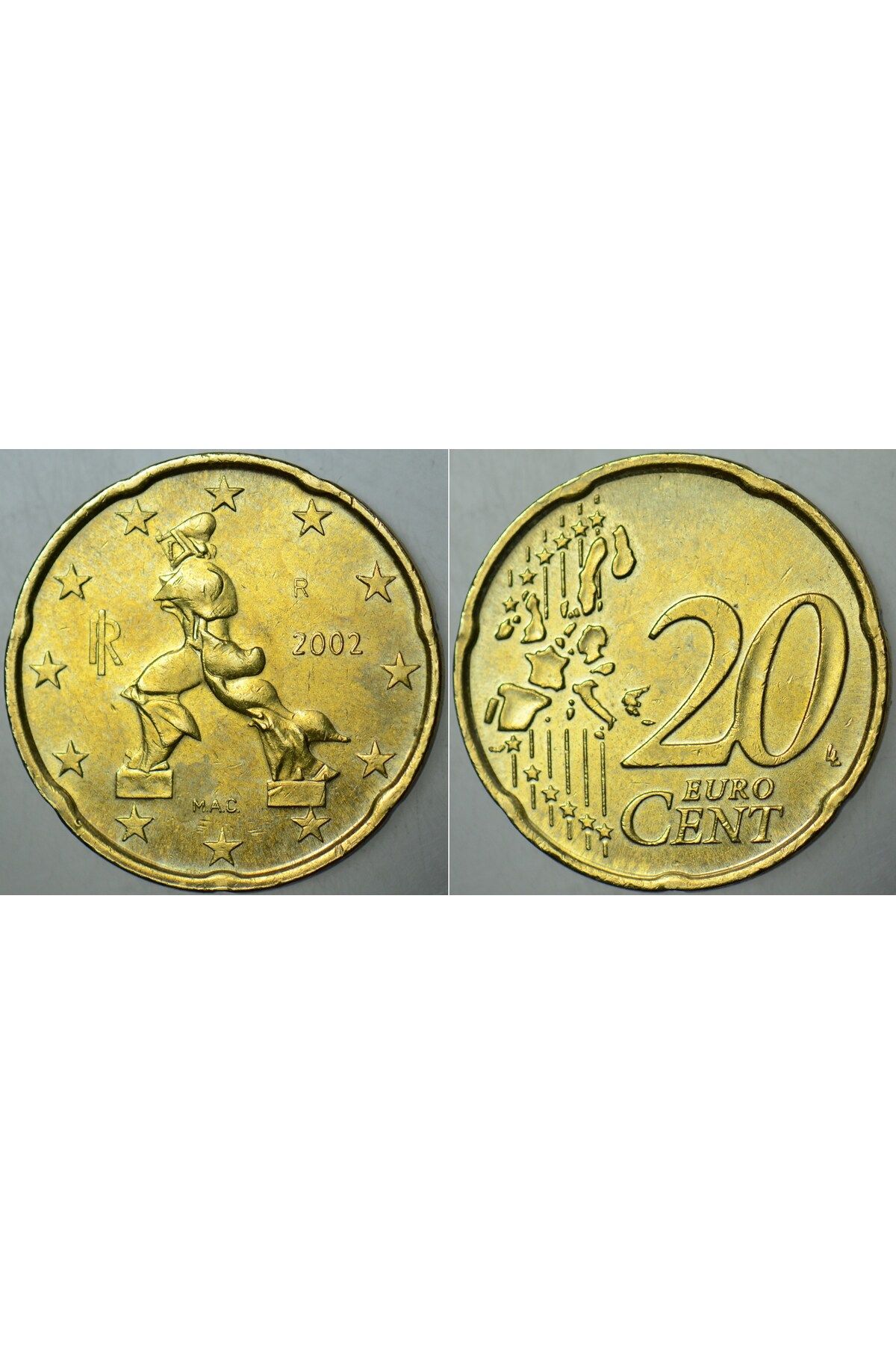 Banknoting İTALYA 20 EURO CENT 2002 BASILDIĞI İLK YIL. BOCCİONİ TEMALI.