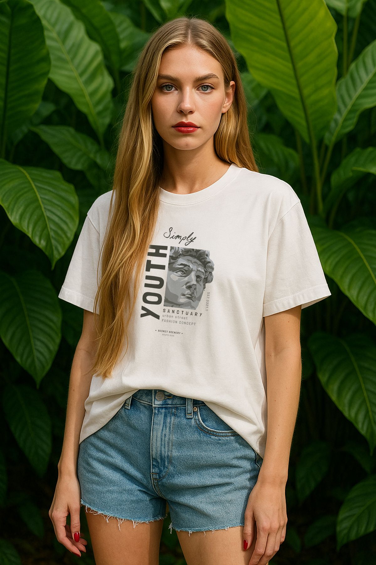 TARZ STİL Kadın Oversize Youth Baskılı Kısa Kollu Trend Tişört 16058