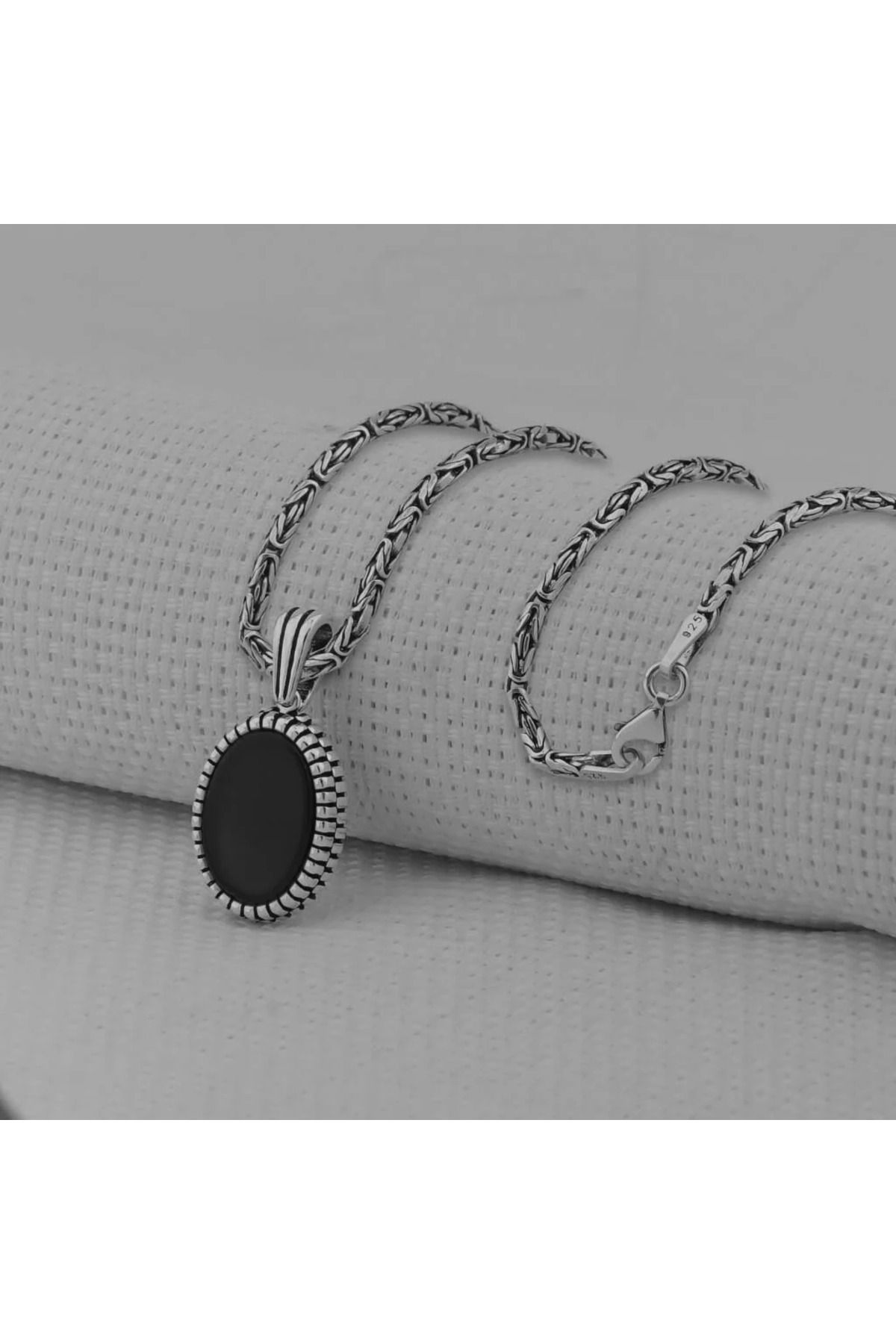 shop Oniks Taşlı Oval Kesim 925 Ayar Gümüş Erkek Kolye