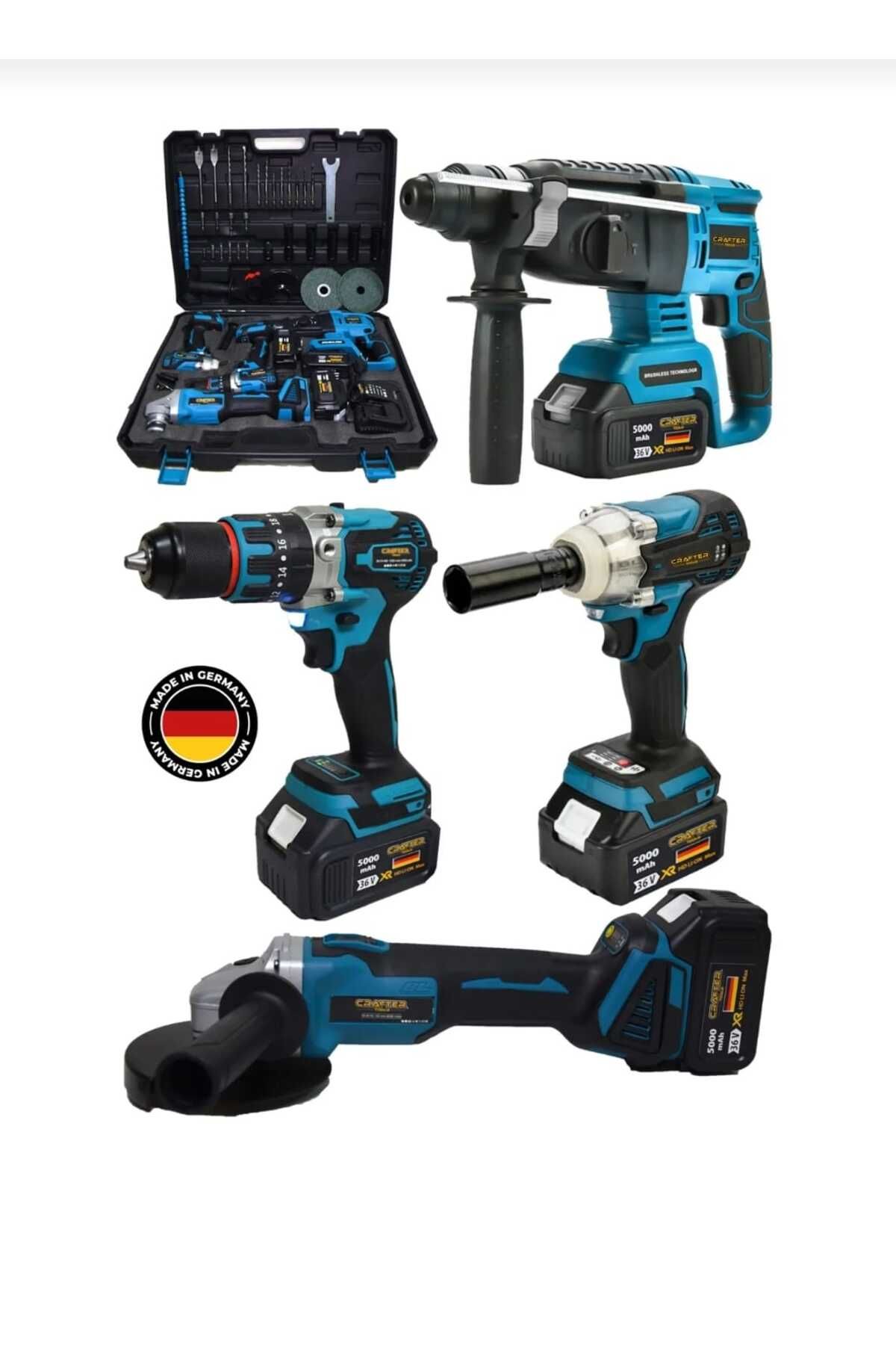 BELCO-TECH 4'lü Set 21v 3.0ah Şarjlı Taşlama- Şarjlı Hilti-13mm Darbeli Şarjlı Matkap-şarjlı Somun Sıkma