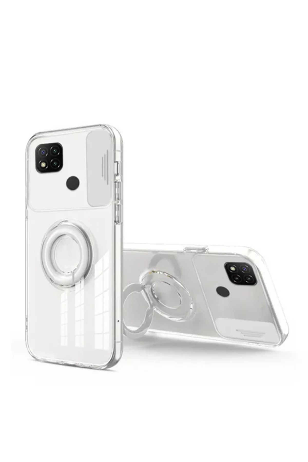 Marsilyan ALLY Xiaomi Redmi 9C Kılıf Sürgülü Kamera Lens Korumalı Yüzük Standlı Silik - MCT8157-3492