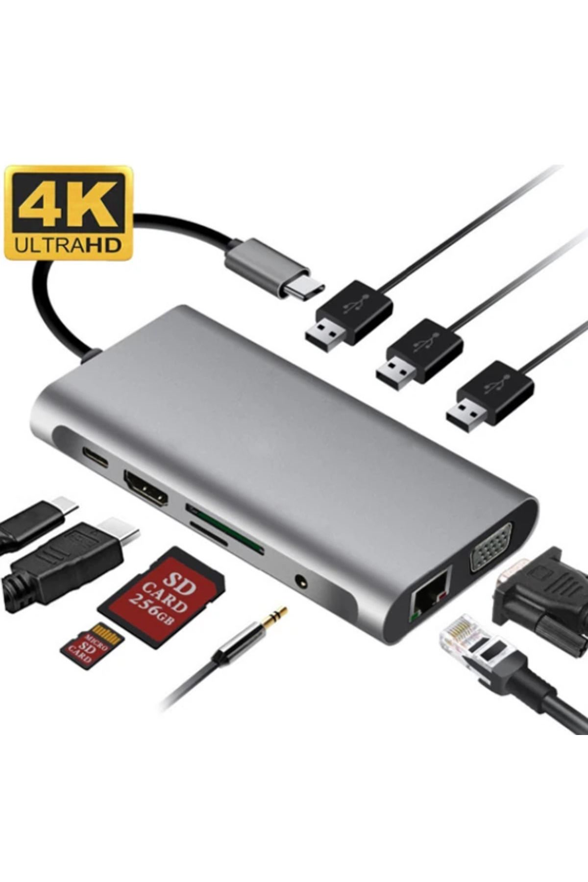 Marsilyan ALLY 10 İN 1 HDMI VGA RJ45 PD USB 3.0 HUB Adaptör Çoklayıcı-(5775) - MCT9817-6245