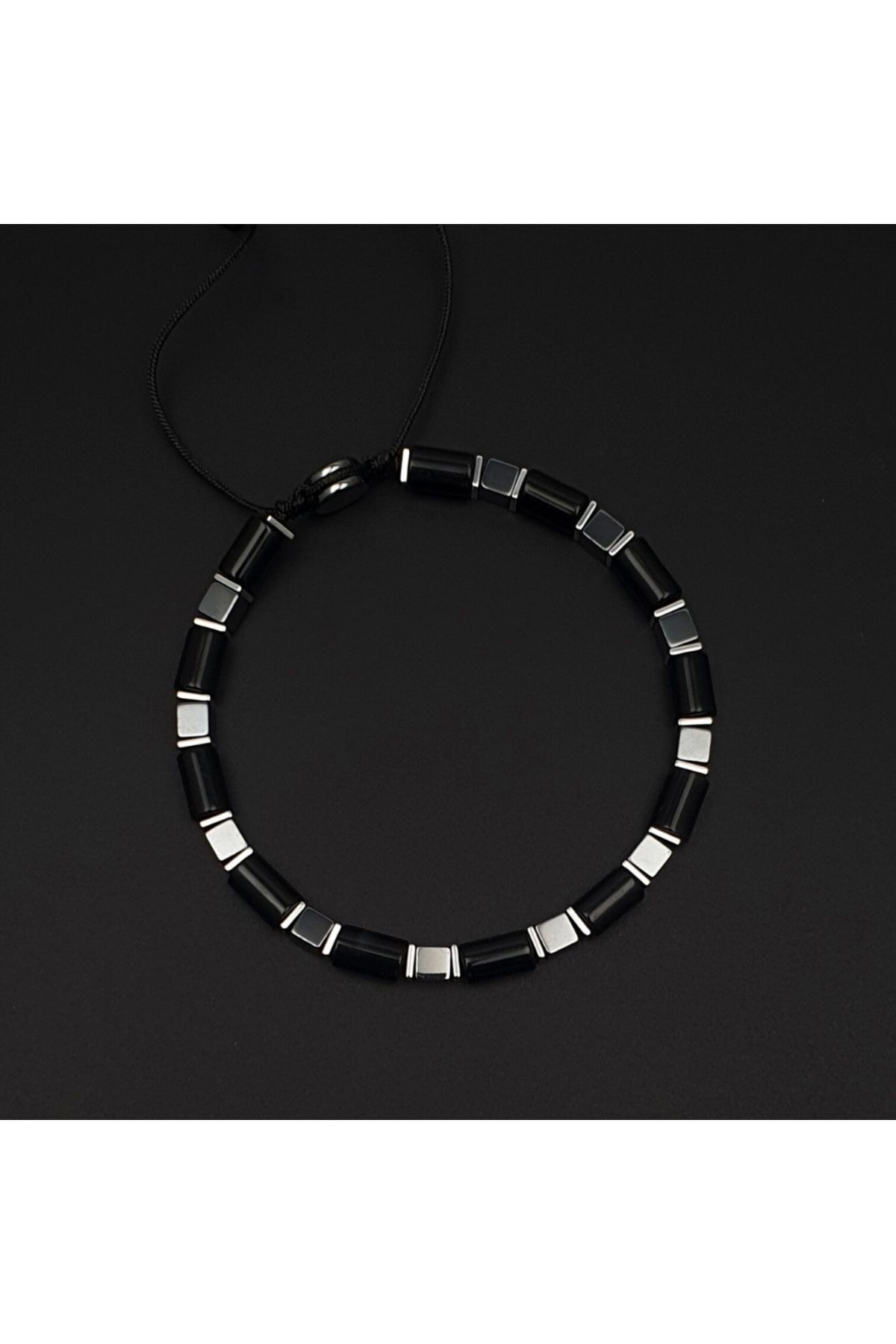 Seven Art Jewelry Doğal Taş Bileklik, Siyah Hematit ve Akik Taşı Makrome Bileklik, Erkek Bileklik, Kadın Bileklik