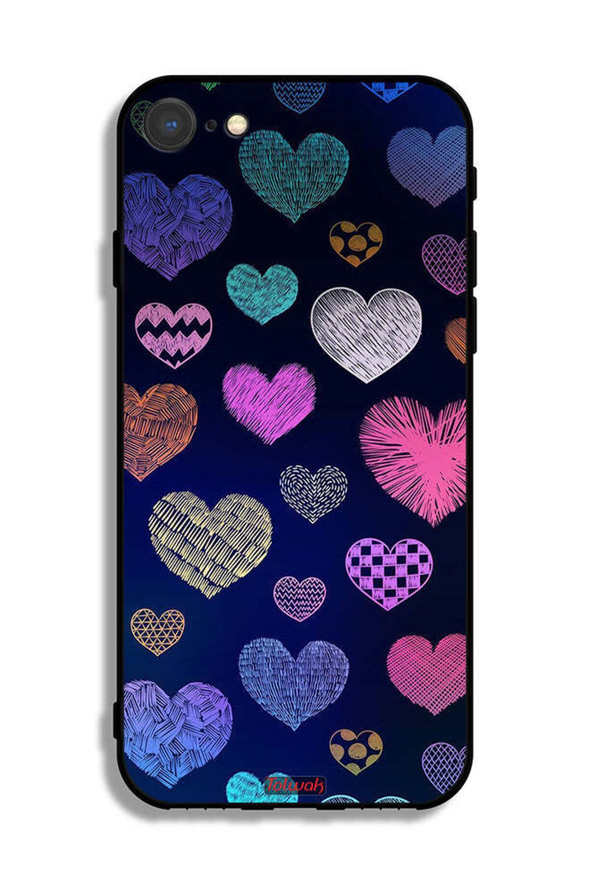 Tolwak-Apple iPhone SE (2022) Protective Case Dhaga Hearts Pattern 2