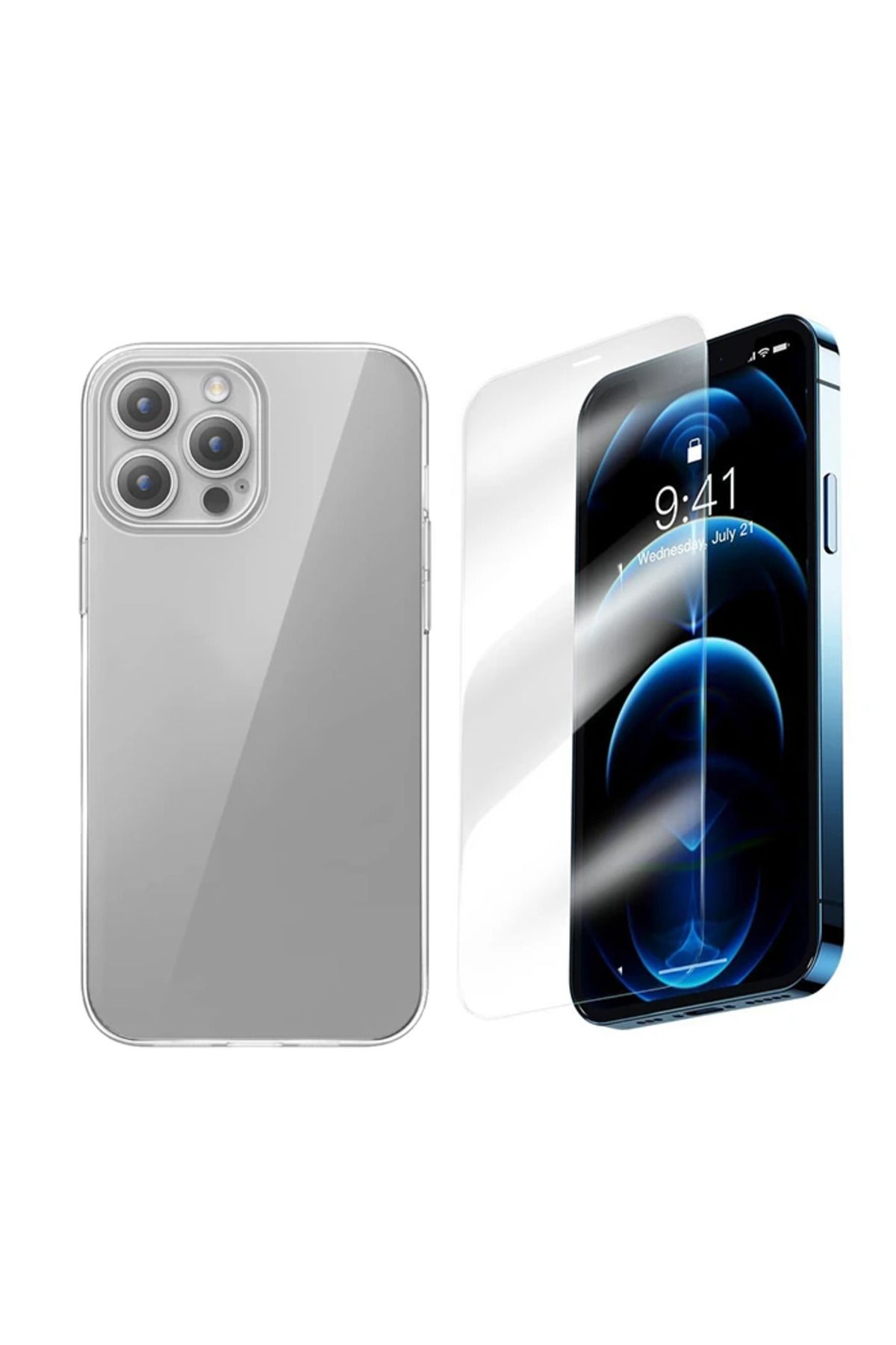 Lokal Marketing iPhone 15 Pro Max Corning Serisi Silikon Kılıf + Tempered Ekran Koruyucu Set-(5775 - LKM7371-1533