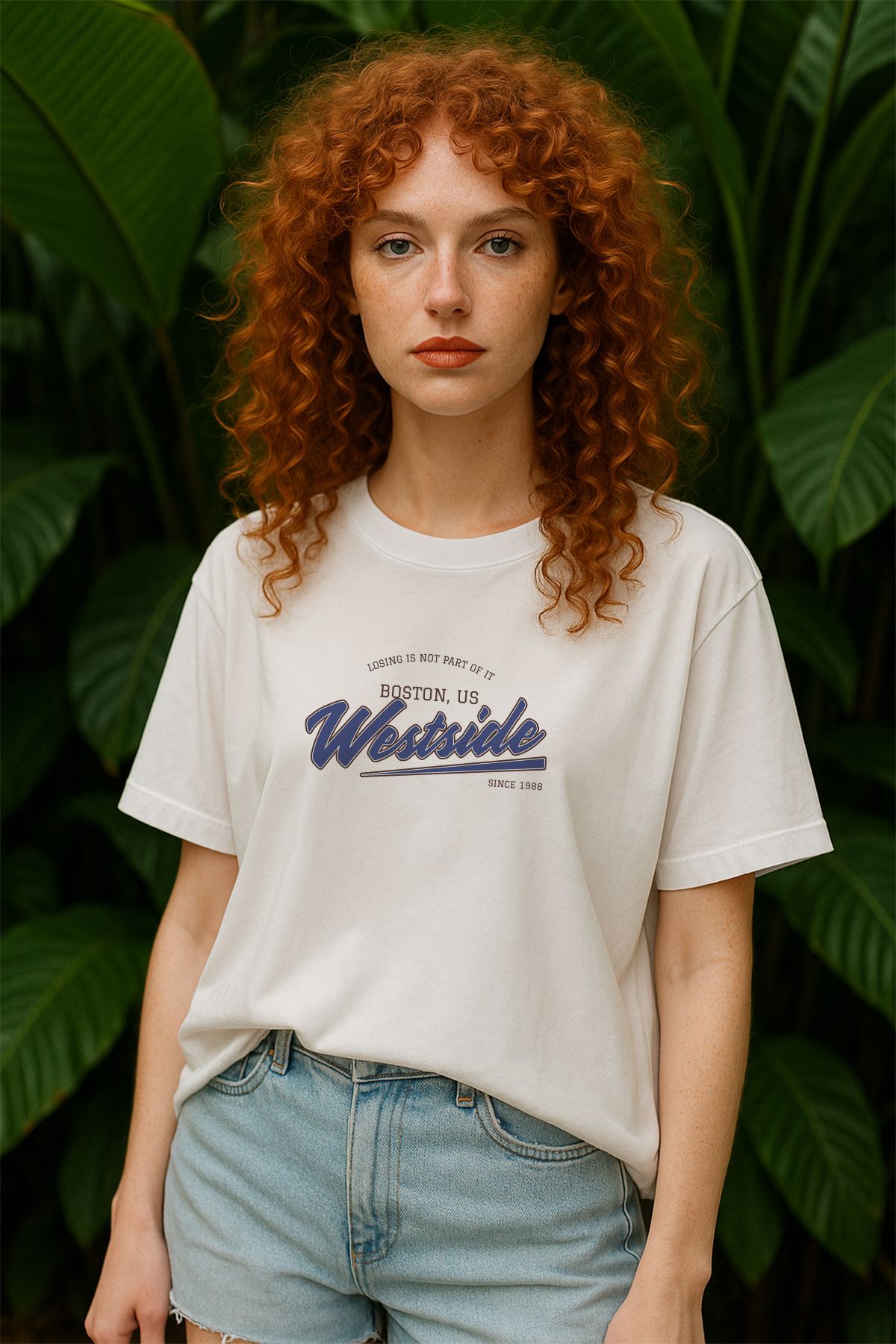 TARZ STİL Kadın Oversize Westside Baskılı Kısa Kollu Trend Tişört 22962