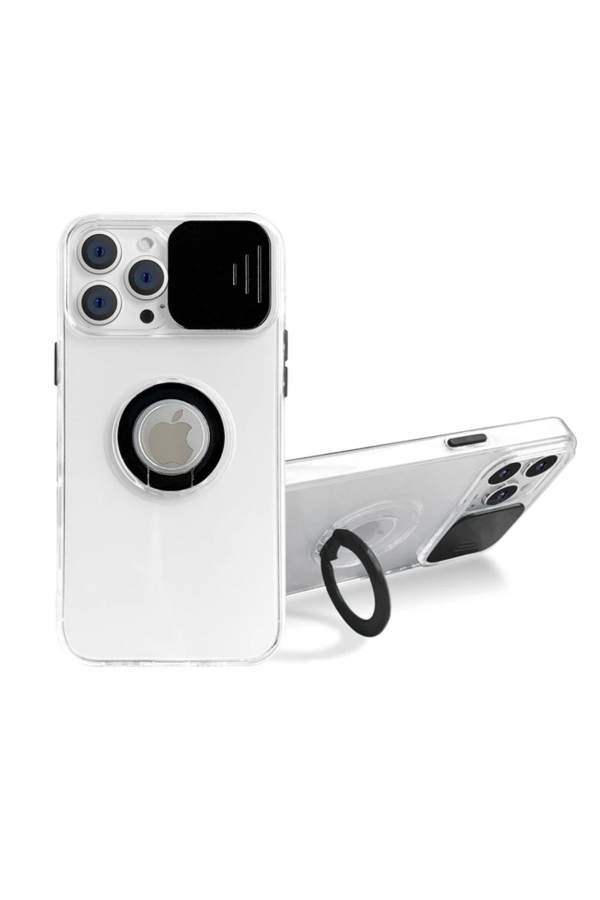 Marsilyan Ally iPhone 12 Pro Max Kılıf Sürgülü Kamera Lens Korumalı Yüzük Standlı Sil - MCT5854-4936