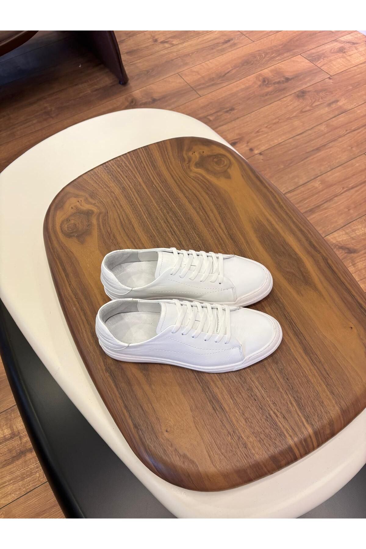 Paulo 4220 BEYAZ DİKİŞ DETAYLI HAKİKİ DERİ ERKEK SNEAKERS - ERKEK SPOR AYAKKABI
