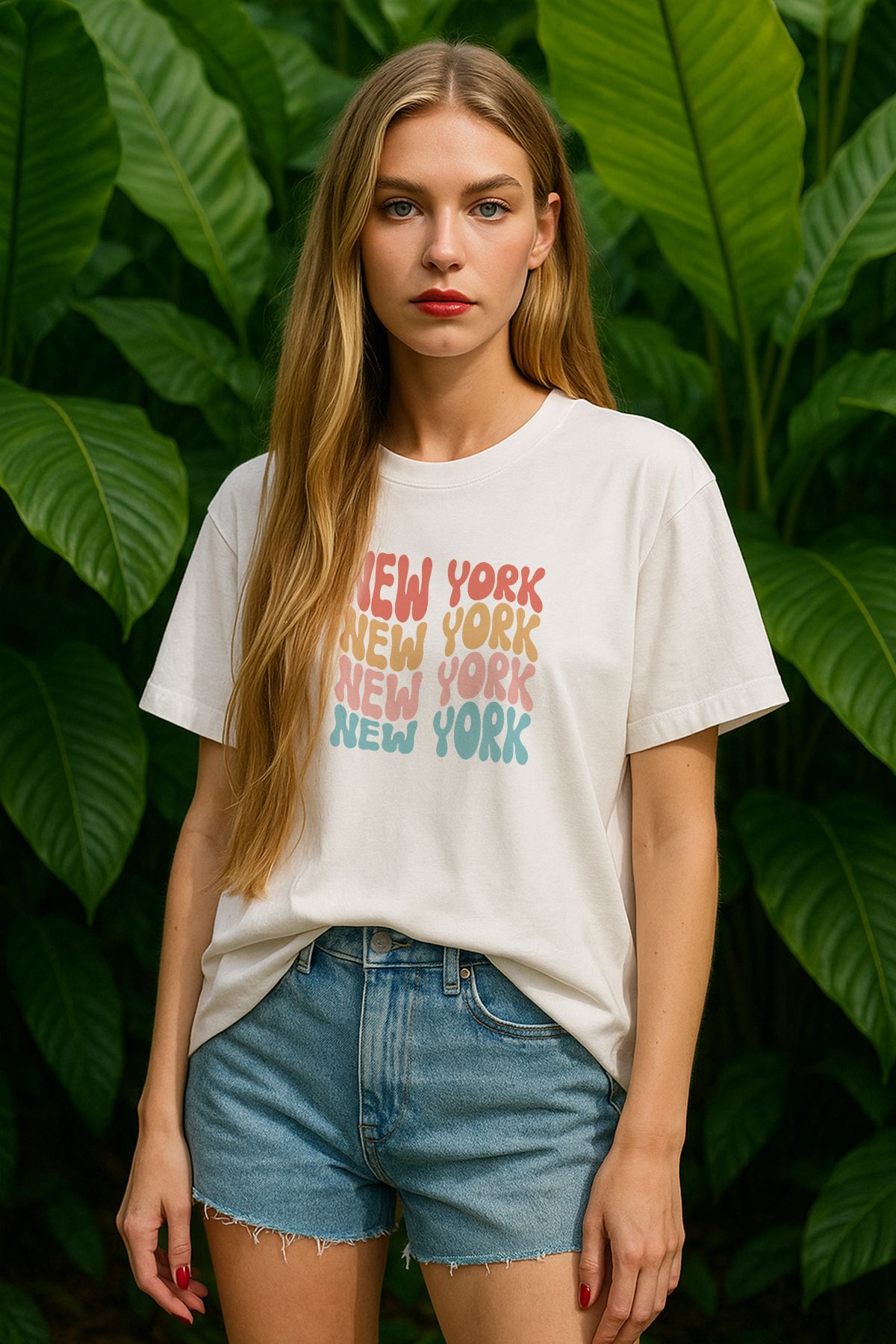 TARZ STİL Kadın Oversize New York Baskılı Kısa Kollu Trend Tişört 12314