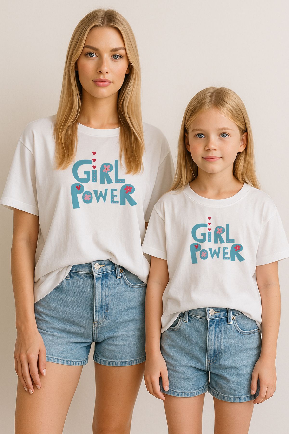TARZ STİL Anne Kız Çocuk Uyumlu Girl Power Baskılı Trend Tişört 12460
