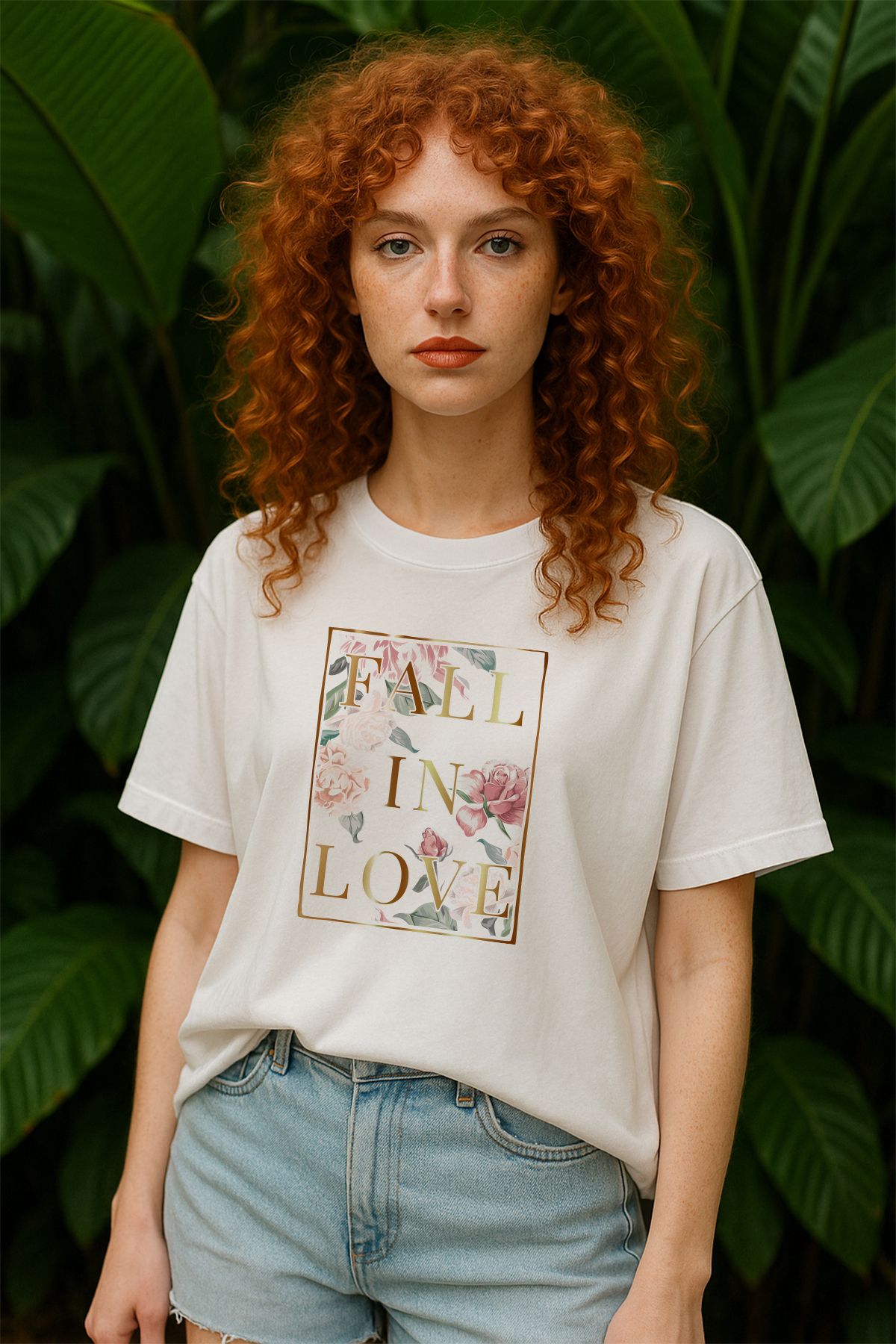 TARZ STİL Kadın Oversize Fall İn Love Baskılı Kısa Kollu Trend Tişört 19262