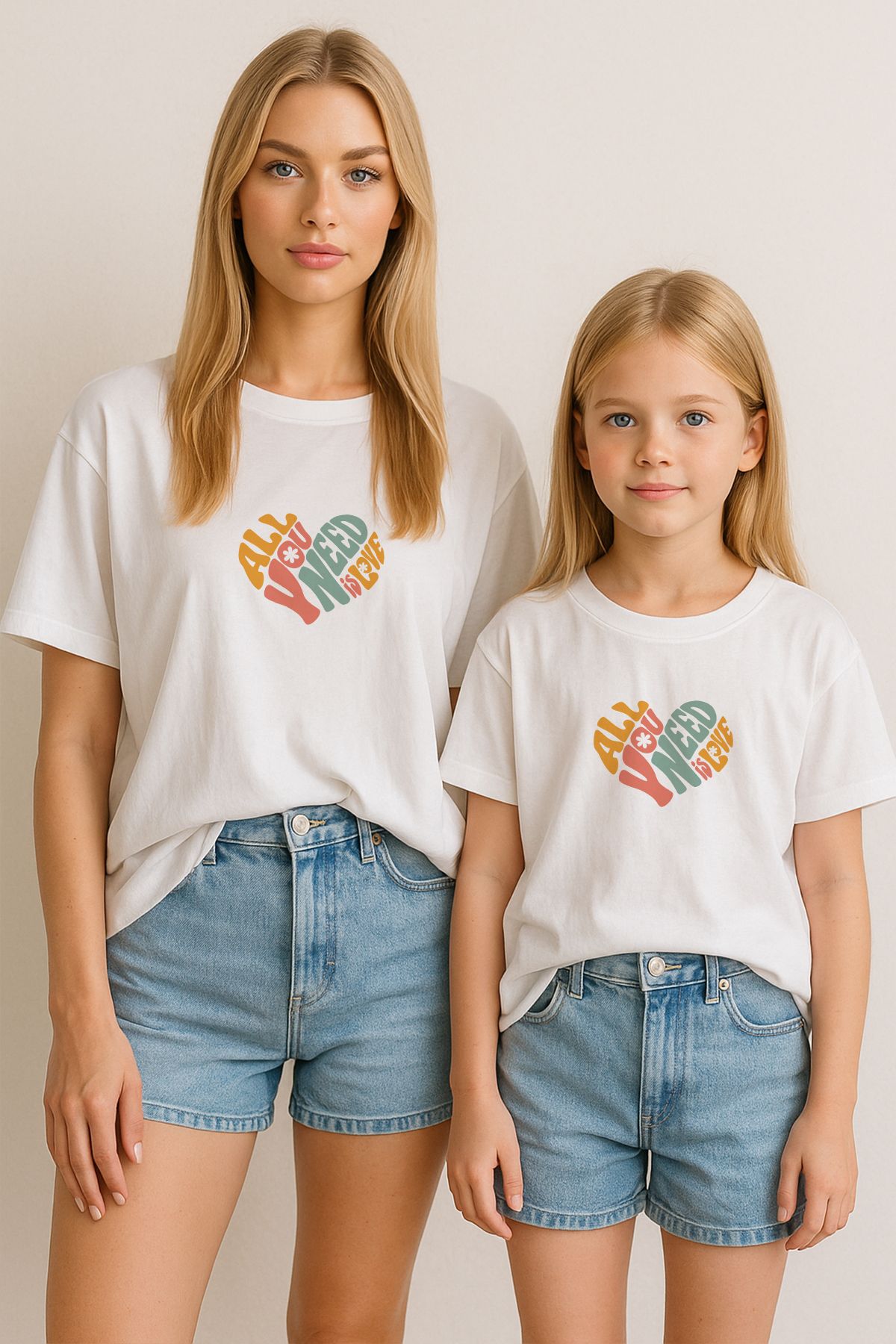 TARZ STİL Anne Kız Çocuk Uyumlu All You Need İs Love Baskılı Trend Tişört 12426