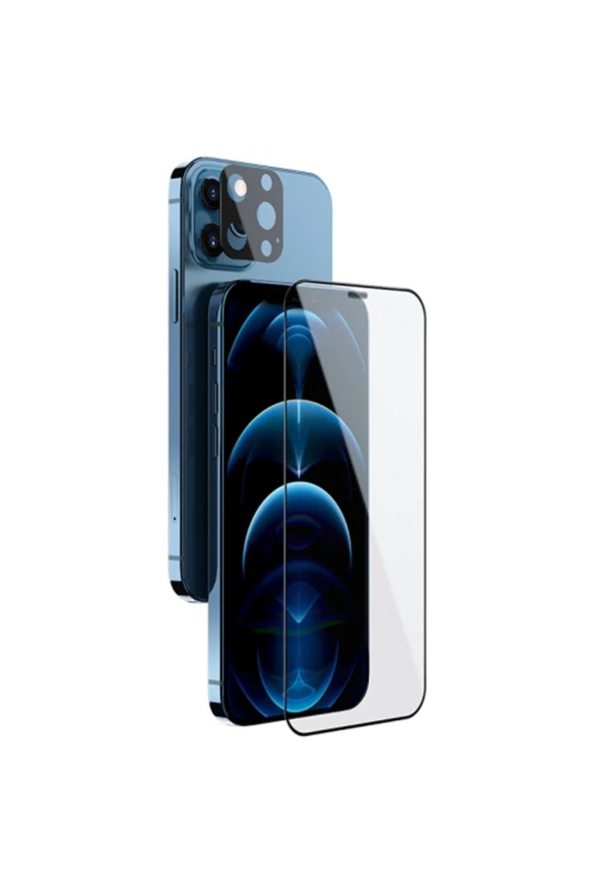 demila İPhone 12 Pro Max 2İN1 Full Glue Tempered Cam Ekran Koruyucu +Kamera Lens Set-(577 - MLA5257-7240