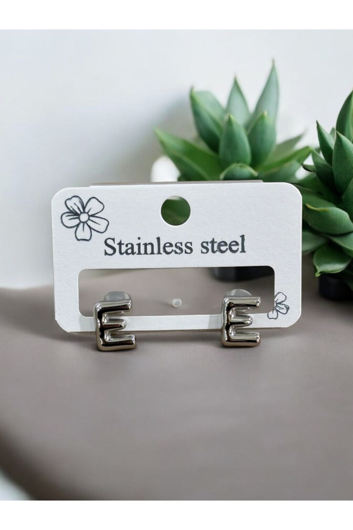 MSBTAKI stainless steel E Harfi Küpe Paslanmaz 316L Çelik